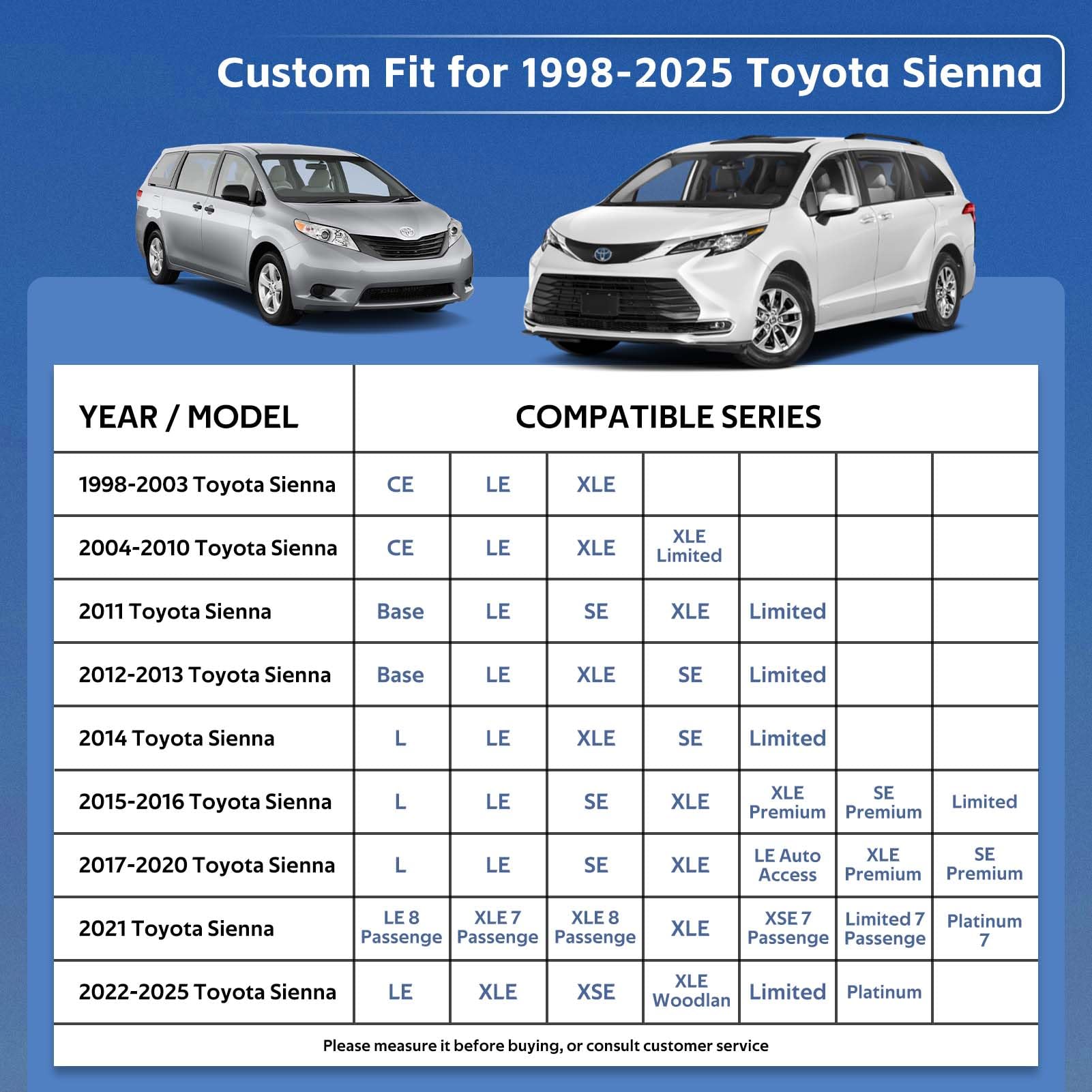 Holthly 10 Layers Minivan Car Cover Custom Fit for Toyota Sienna (1997-2024) Waterproof All Weather for Automobiles, Outdoor Ful