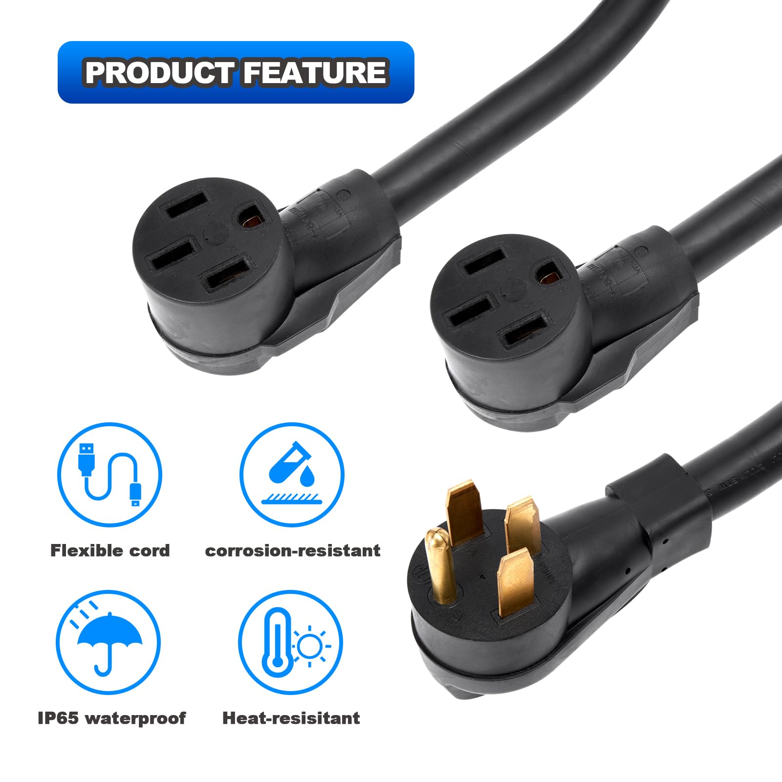 AUTOBABA 14-50 Y Splitter Adapter Power Cord 240V for RV and EV, NEMA 14-50P Male Plug to 14-50R, 6/3+8/1 STW AWG Gauge Plug Ext