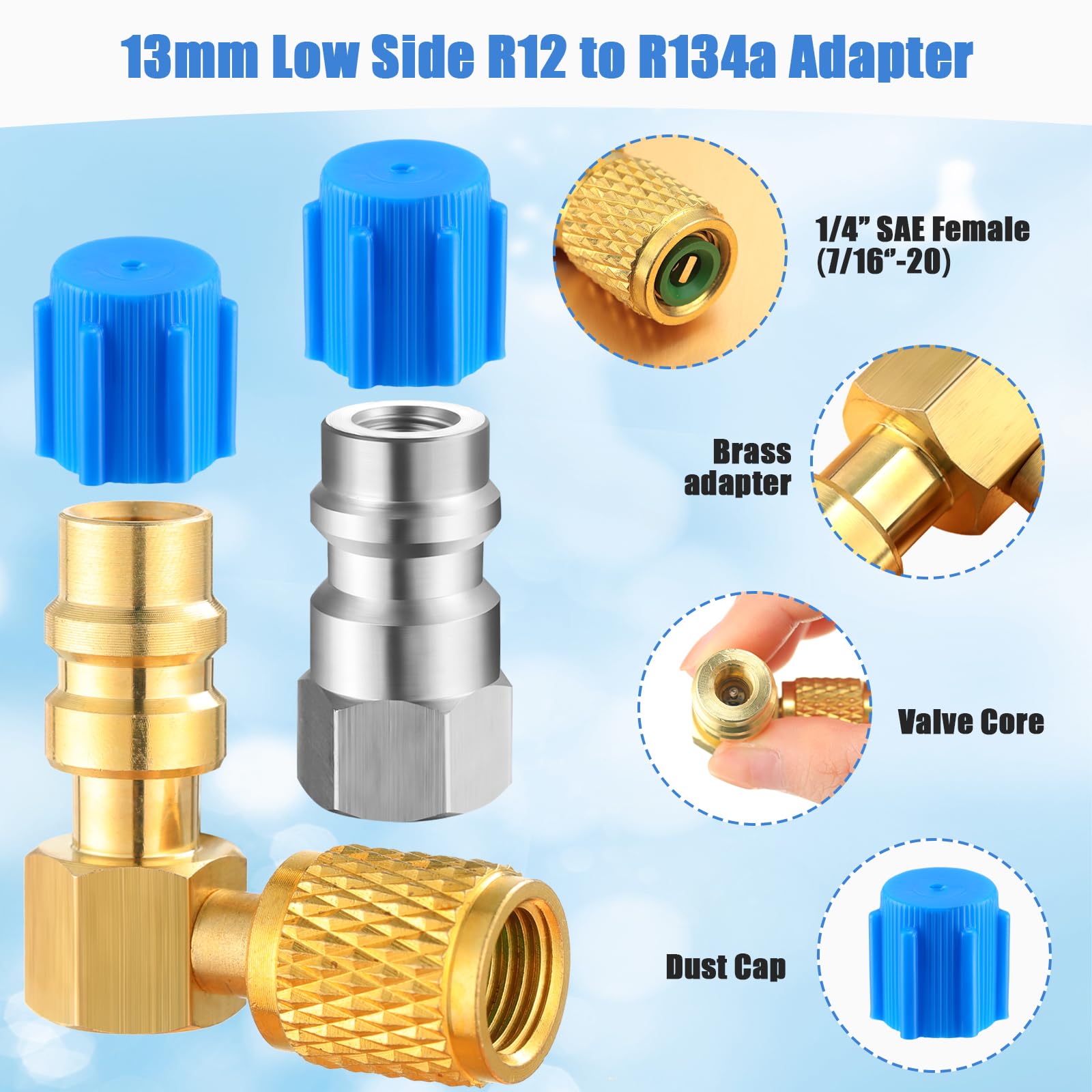 Yaocom 8 Pcs R12 to R134a Conversion Kit 90 High and Low Side R12 to R134a Retrofit Adapter Fittings High/Low Pressure Retrofit