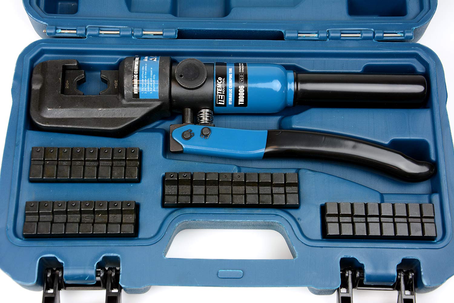 Temco Th0006 Hydraulic Electrical Cable Lug/Terminal Crimper Kit With 18 Die Sets 12 Awg - 00 (2/0) (5 Us Ton)