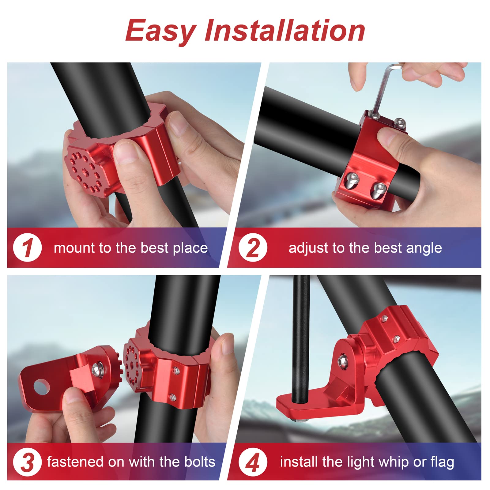 Zidiyoruo Utv Flag Light Mount With 360 Rotating Mounting Bracket, All Made Aluminium Alloy Mounting Flag Light Bar, Fits Sxs 1.