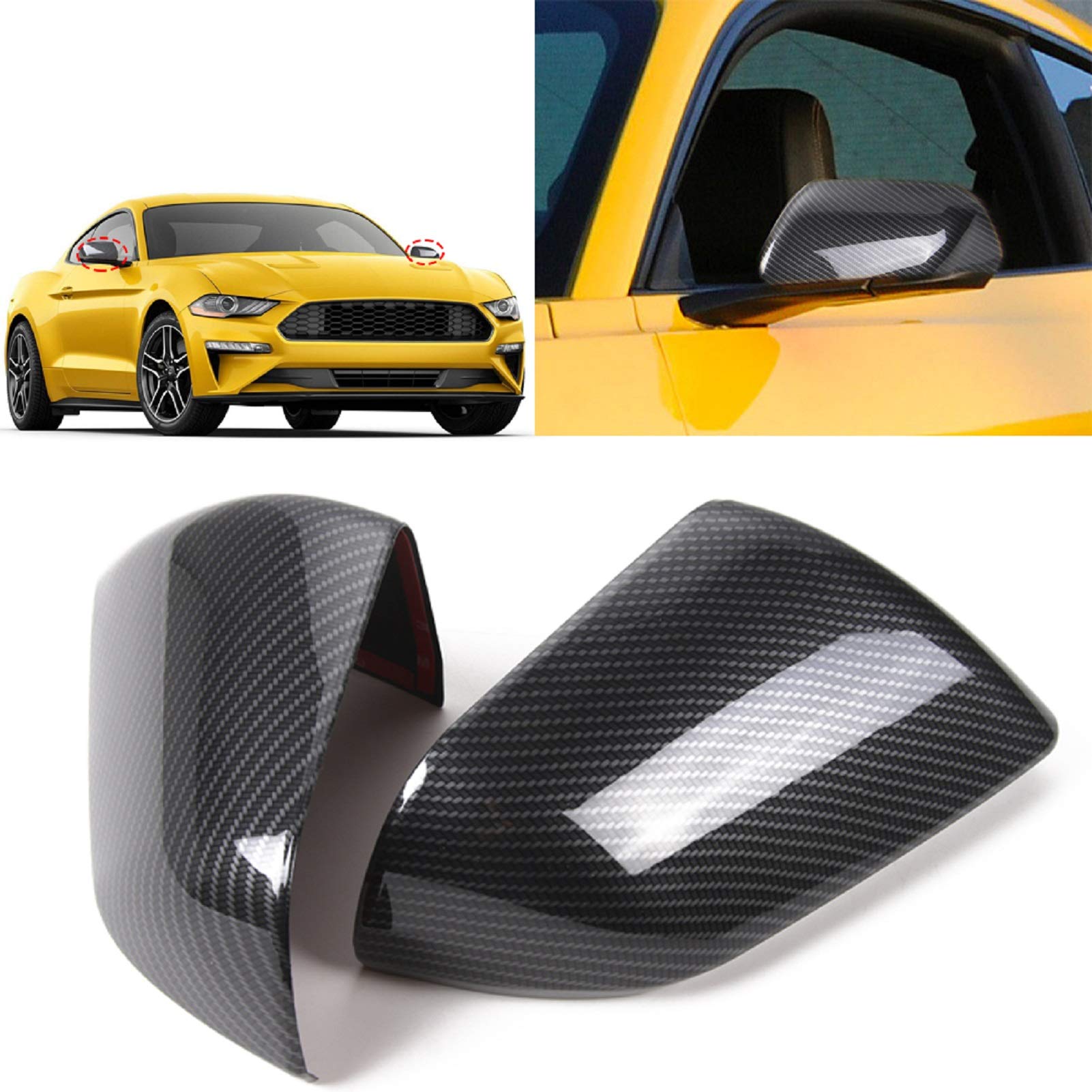 JeCar Mirror Cover Tirm Carbon Fiber Side Rearview Mirror Cover Decoration Accessories for Ford Mustang 2015 2016 2017 2018 2019