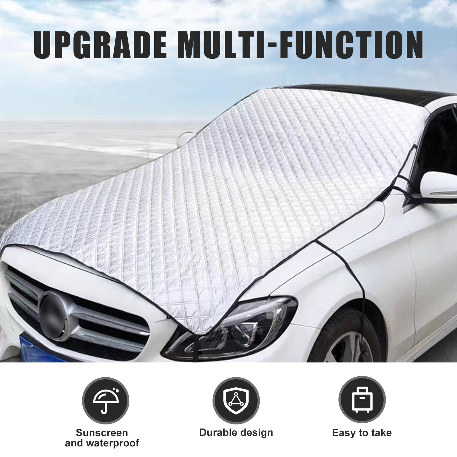 ZBGUN 1 PC Car Half Car Cover Sunshade, Windshield Hood All-Season Protection Waterproof Dustproof Frostproof Portable Car Cloth