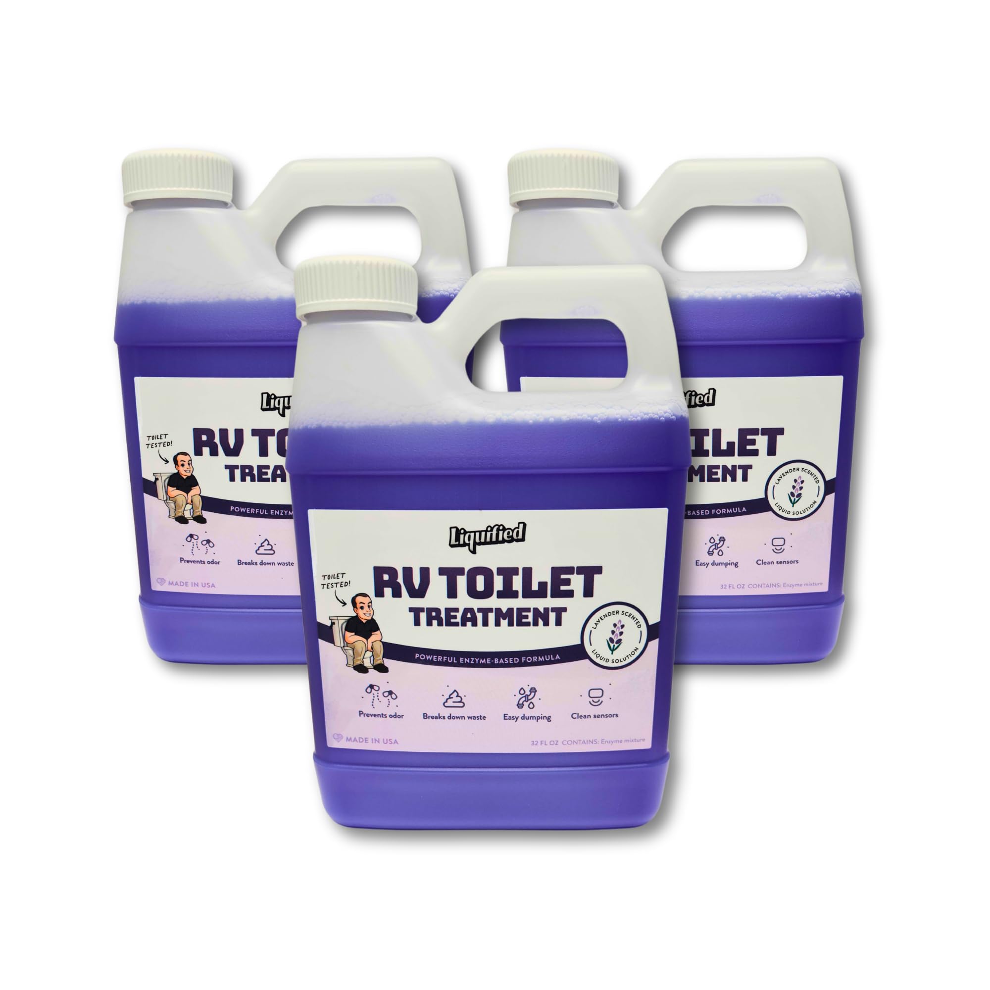 Liquified Rv Toilet Treatment - Lavender, 32Oz Standard Pour Bottles (3-Pack) - Septic Safe Holding Tank Cleaner, Waste Dissolve