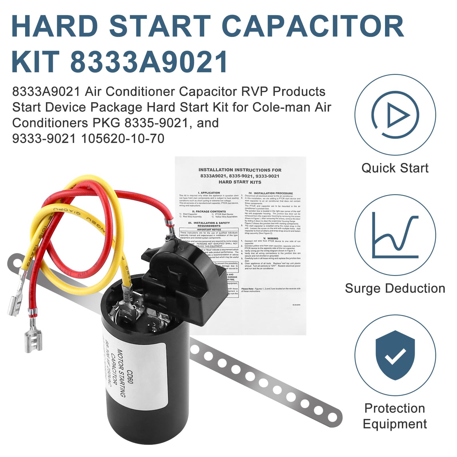 8333A9021 Air Conditioner Hard Start Kit Ac Hard Start Kit,Start The Ac Smoothly,Replacement 8333A9021 Pkg 8335-9021, And 9333-9