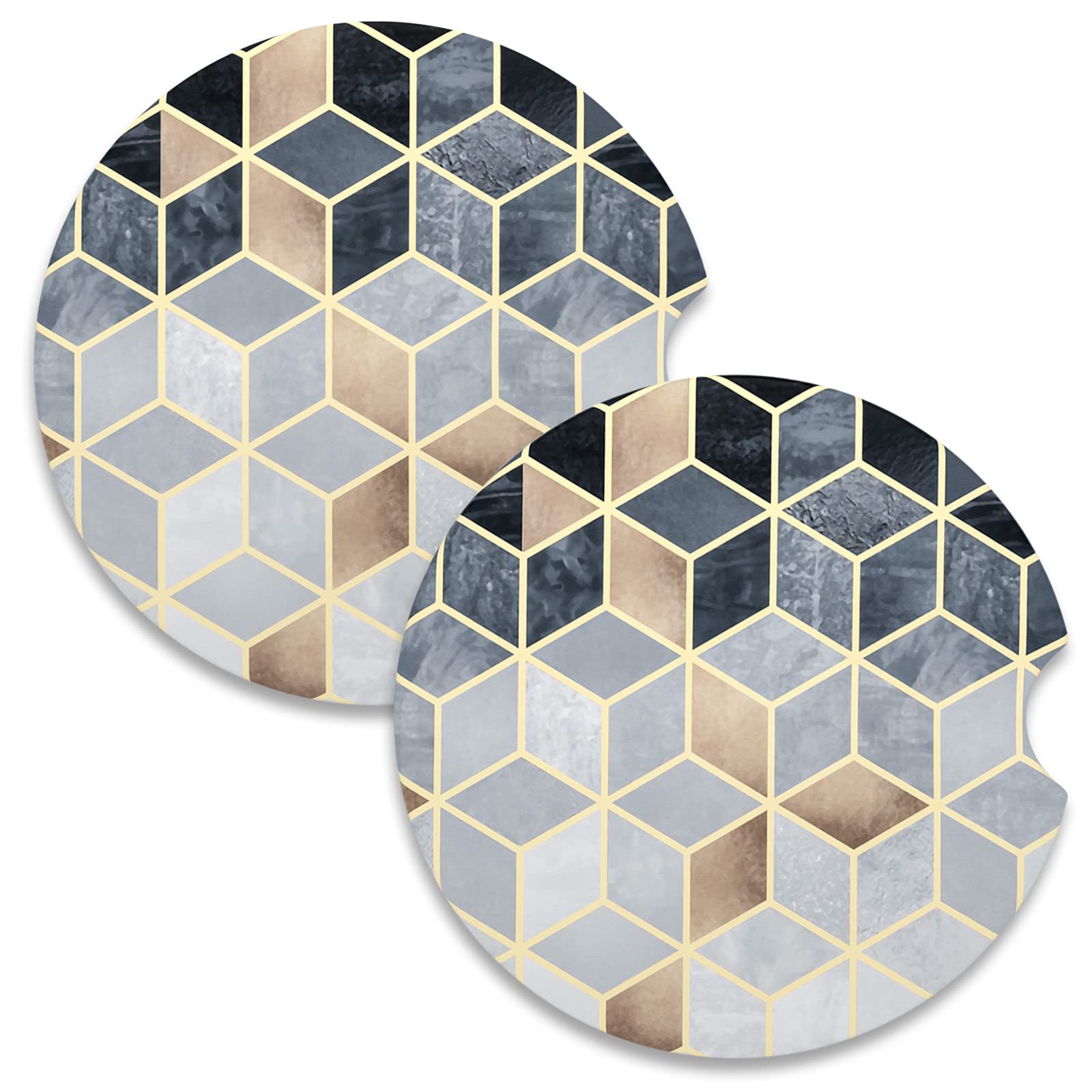 Nipichsha Car Coaster For Cup Holders, 2 Pack Absorbent Ceramic Car Cup Holder Coaster For Drinks, Cute Auto Assecories For Wome