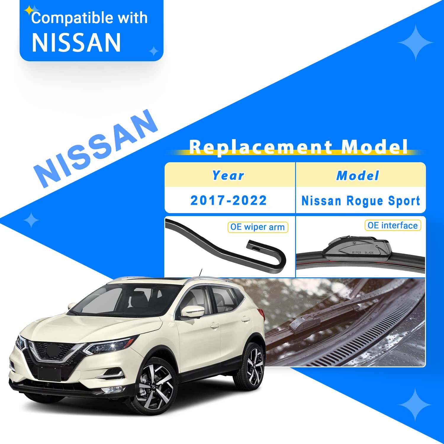 Raintok Windshield Wiper Blades Replacement For Nissan Rogue Sport 2017 2018 2019 2020 2021 2022 Original Factory Quality Front