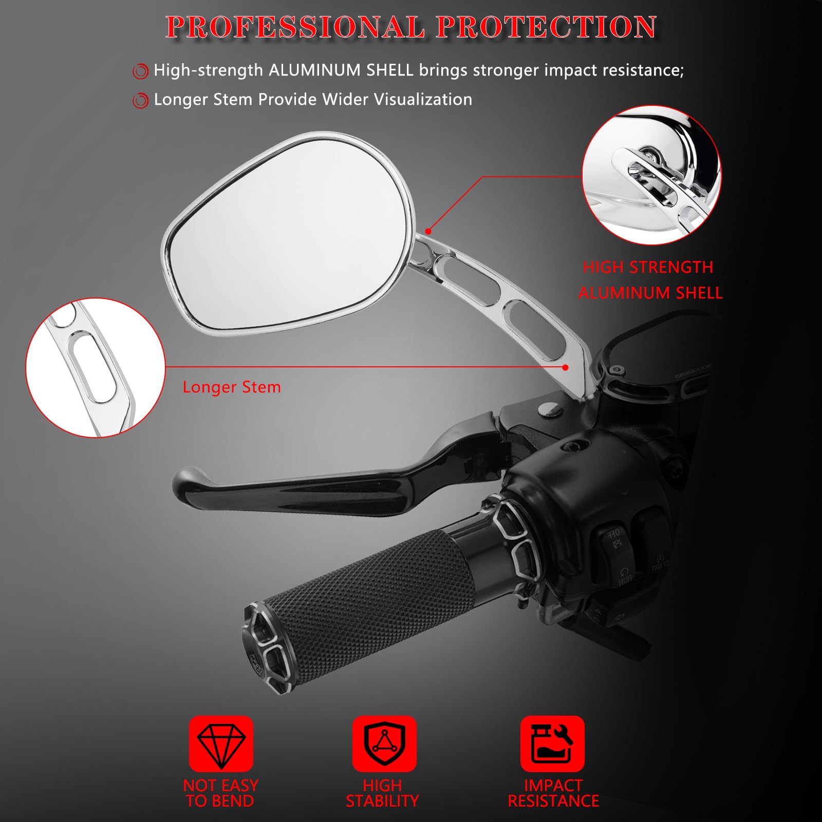 LDJXDADI Chrome 8mm Rearview Mirrors for Touring Road Glide FLTRX Electra Glide FLHT Road King FLHR Street Glide FLHX Sportster