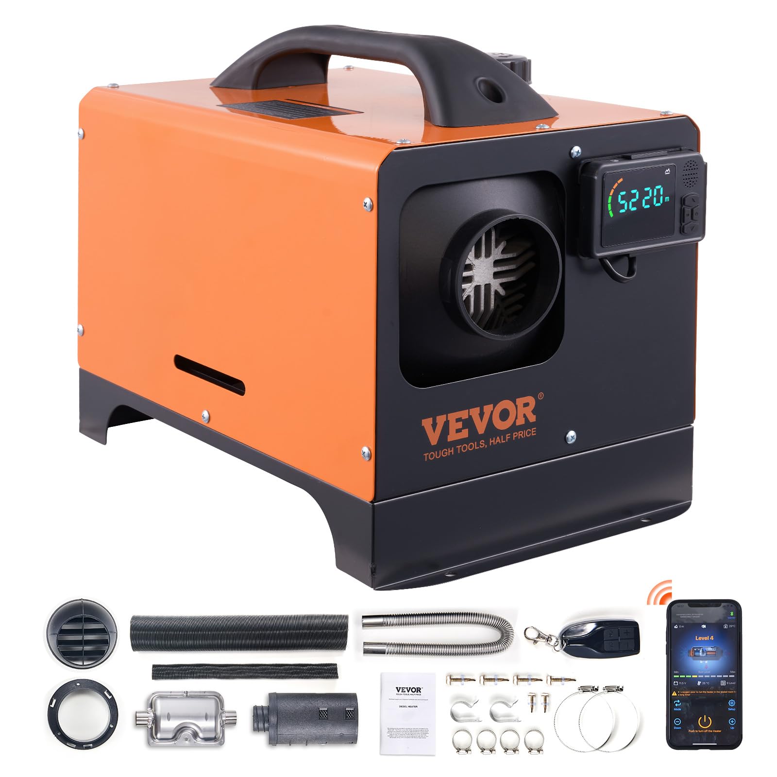Vevor 5 Kw Diesel Air Heater, Bluetooth App Control All-On-One Diesel Heater With Automatic Altitude Adjustment, Remote Control