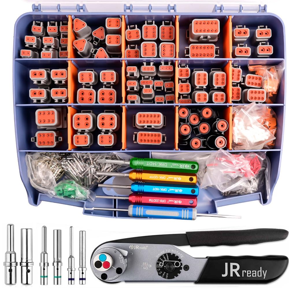 JRready ST6306-1 Deutsch Connector Master Kit with Deutsch Turret Style Crimp Tool JRD-HDT-48, DT DTM DTP DTHD Connectors with S
