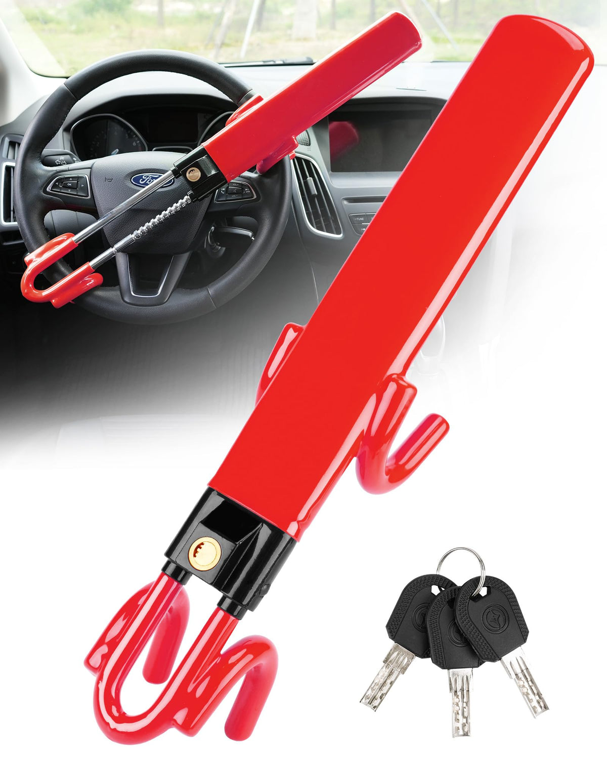 Tevlaphee Steering Wheel Lock Anti-Theft Car Device Heavy Duty Security Car Lock Antitheft Locking Devices Great Deterrent Adjus