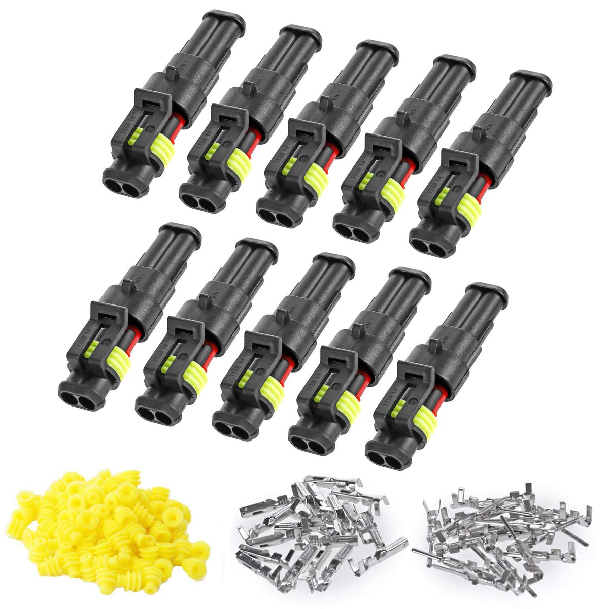 ZUOZE 10 Kit 2 Pin Connector, 20-16 AWG Waterproof Electrical Automotive Wire Connector, 1.5mm Series Terminals Male Female Car 