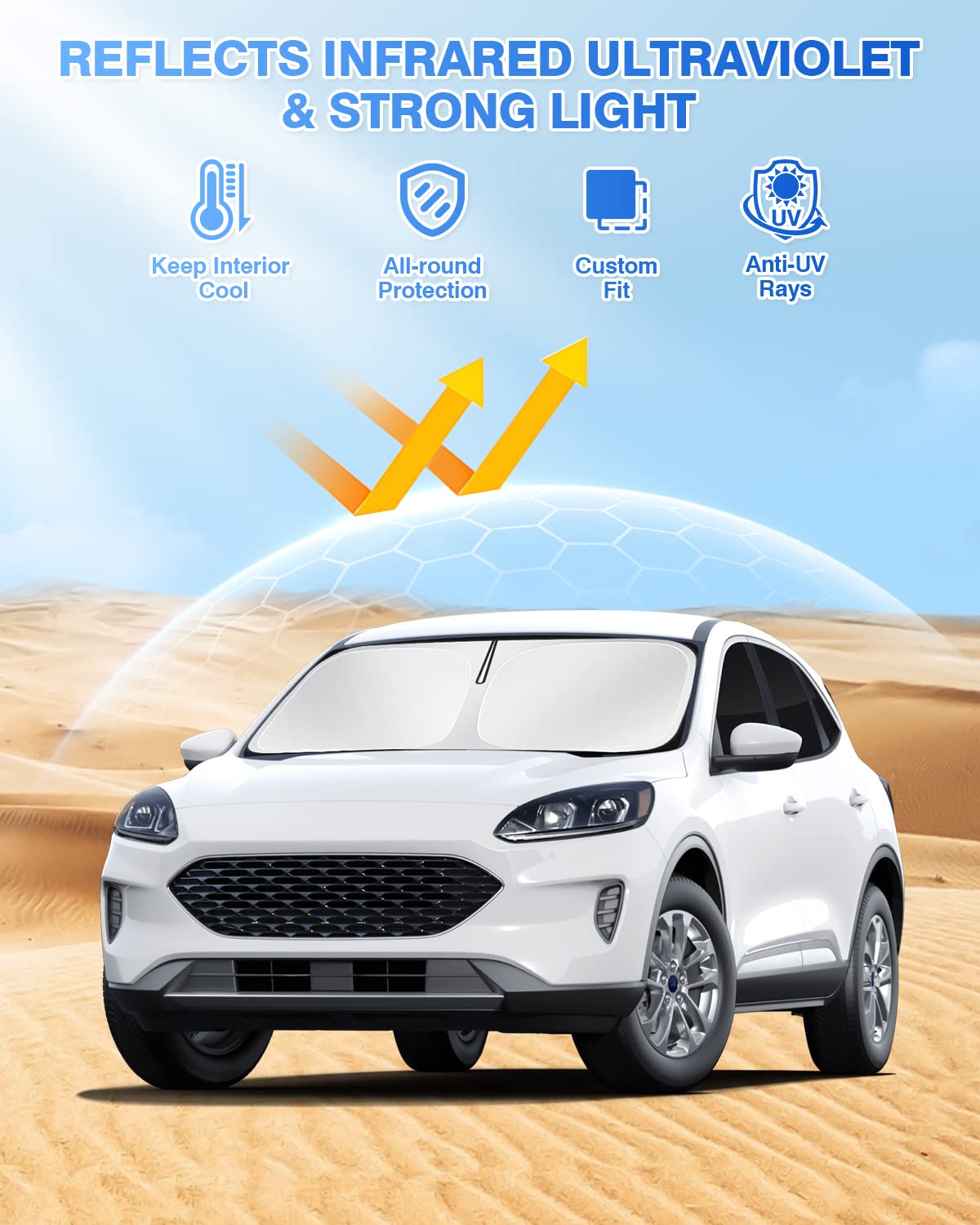 Canvcle Sunshades For 2020-2024 2025 Ford Escape Windshield Sun Shade Side Rear Window Shade Cover Kit Sun Visor Shield Privacy