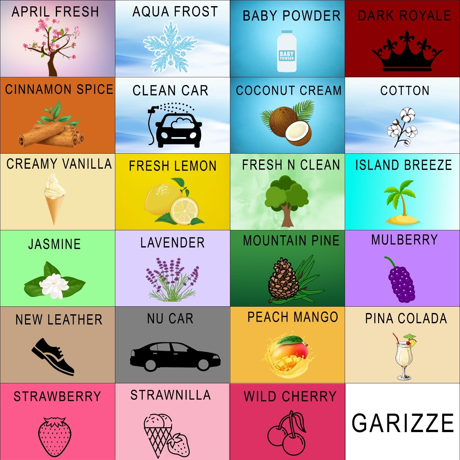 GARIZZE Wonder Wafers Car Air Freshener Variety Pack of 72 - 24 Scents, Individually Wrapped, Perfect for Cars