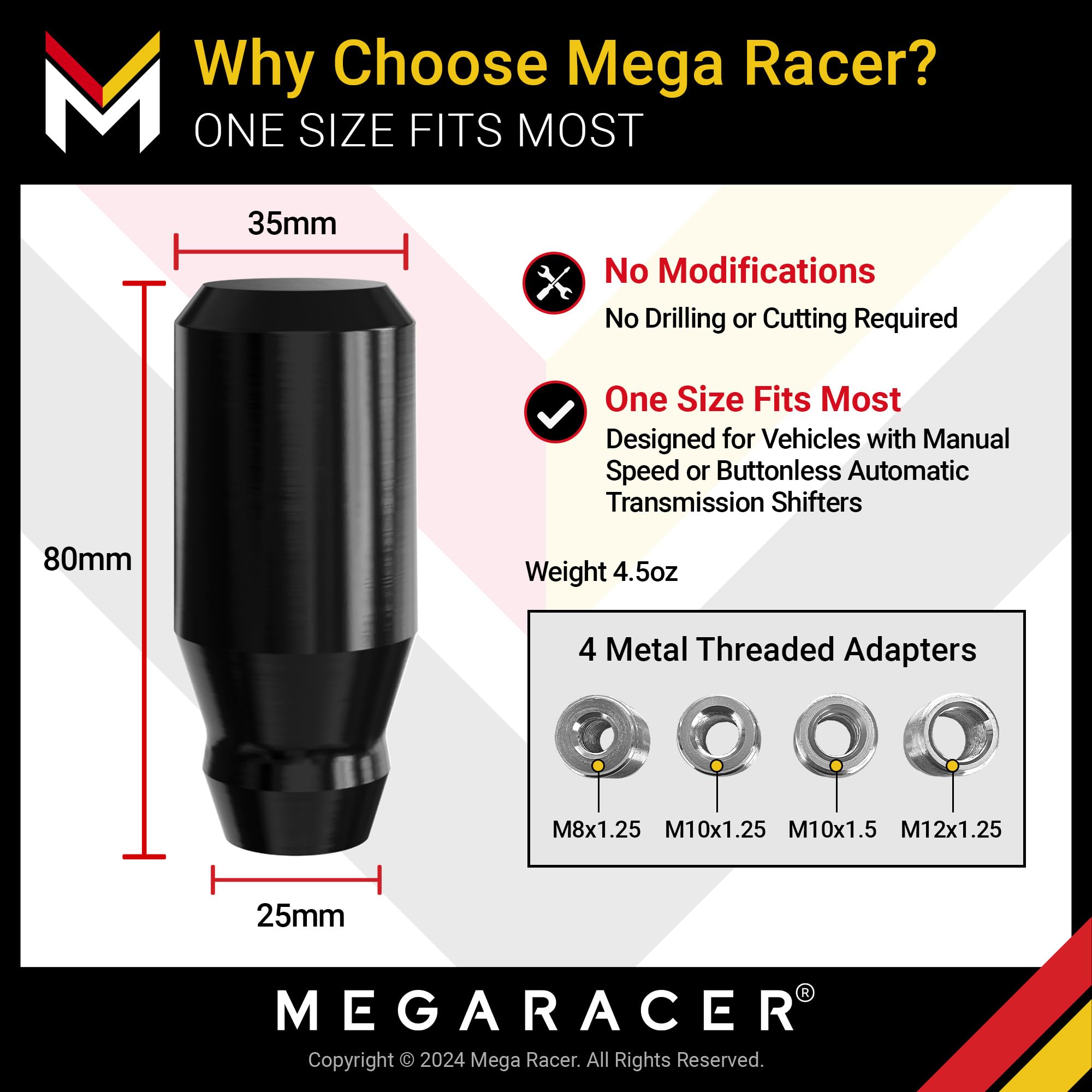 Black Manual Gear Shift Knob | Automatic Buttonless Shifter Knobs | Gear Stick Shifter 6 Speed 5 Speed Car Shifter Nob Gear Knob