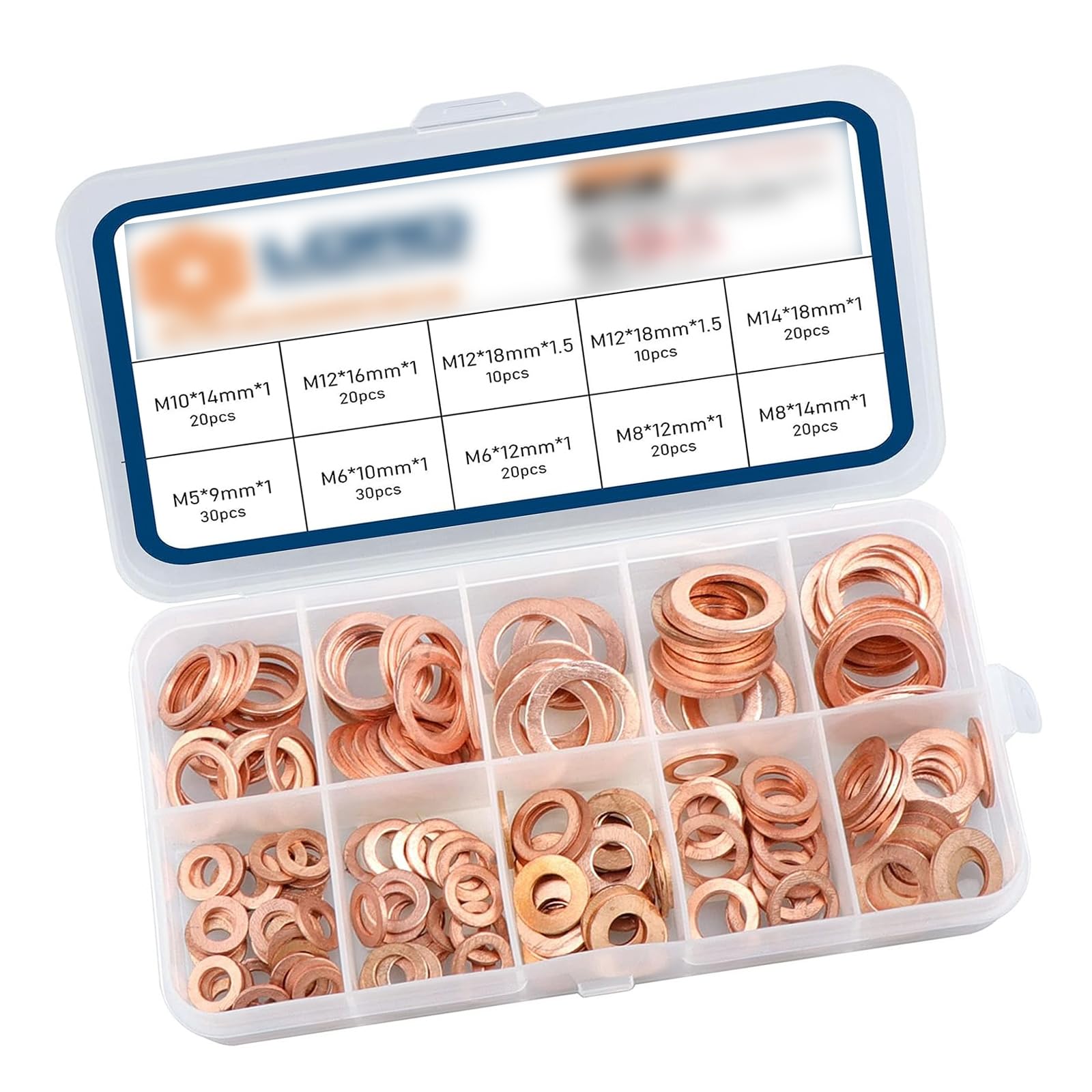 Jeseny 200 Pcs Flat Washers Assortment Set, Copper Metric Sealing Gaskets, Muti-Sized Sump Plugs, Oil Sealing Replacements M5 M6