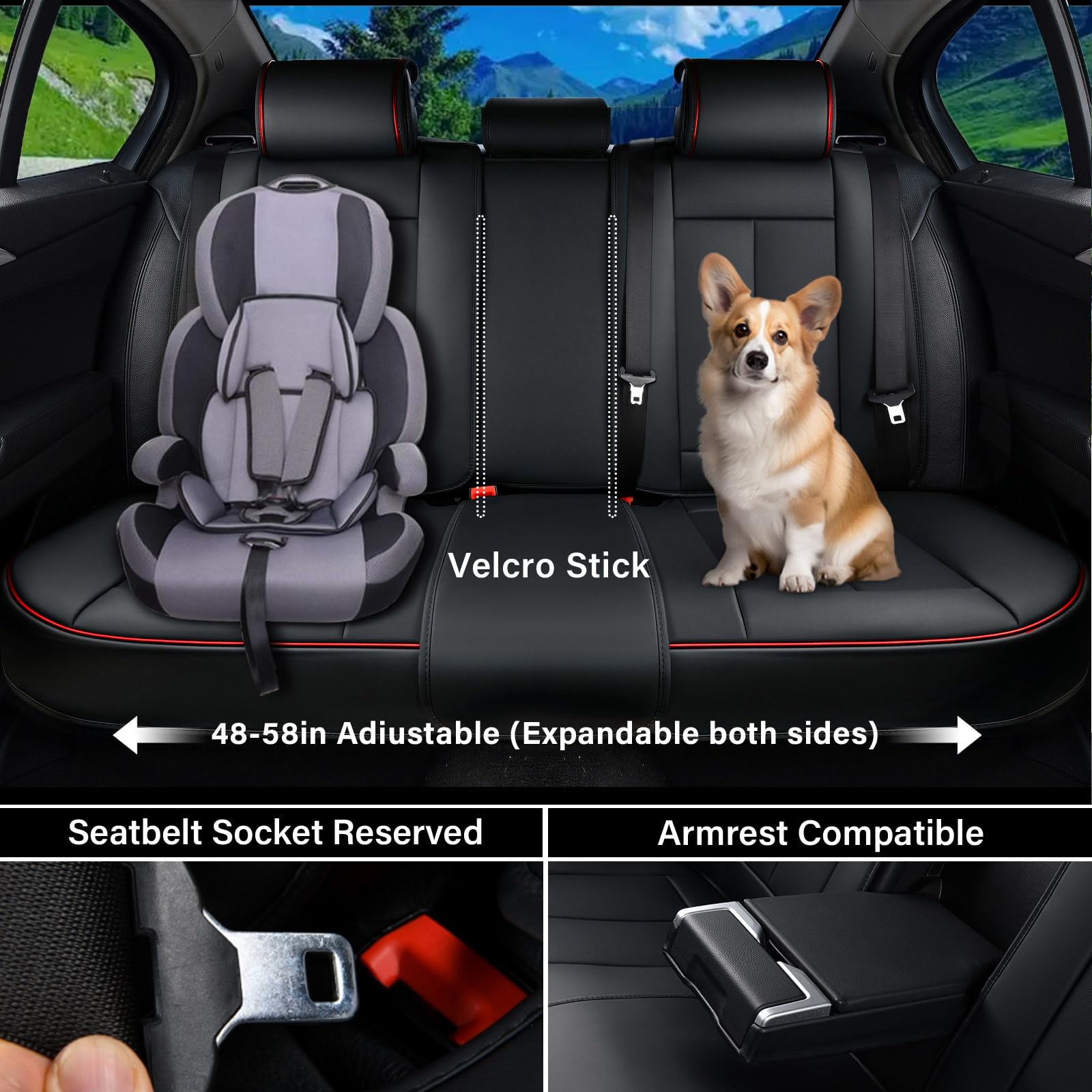 Coverado Car Seat Covers Full Set, Seat Covers For Cars, Black Car Seat Cover, Car Seat Protector Waterproof, Nappa Leather Car