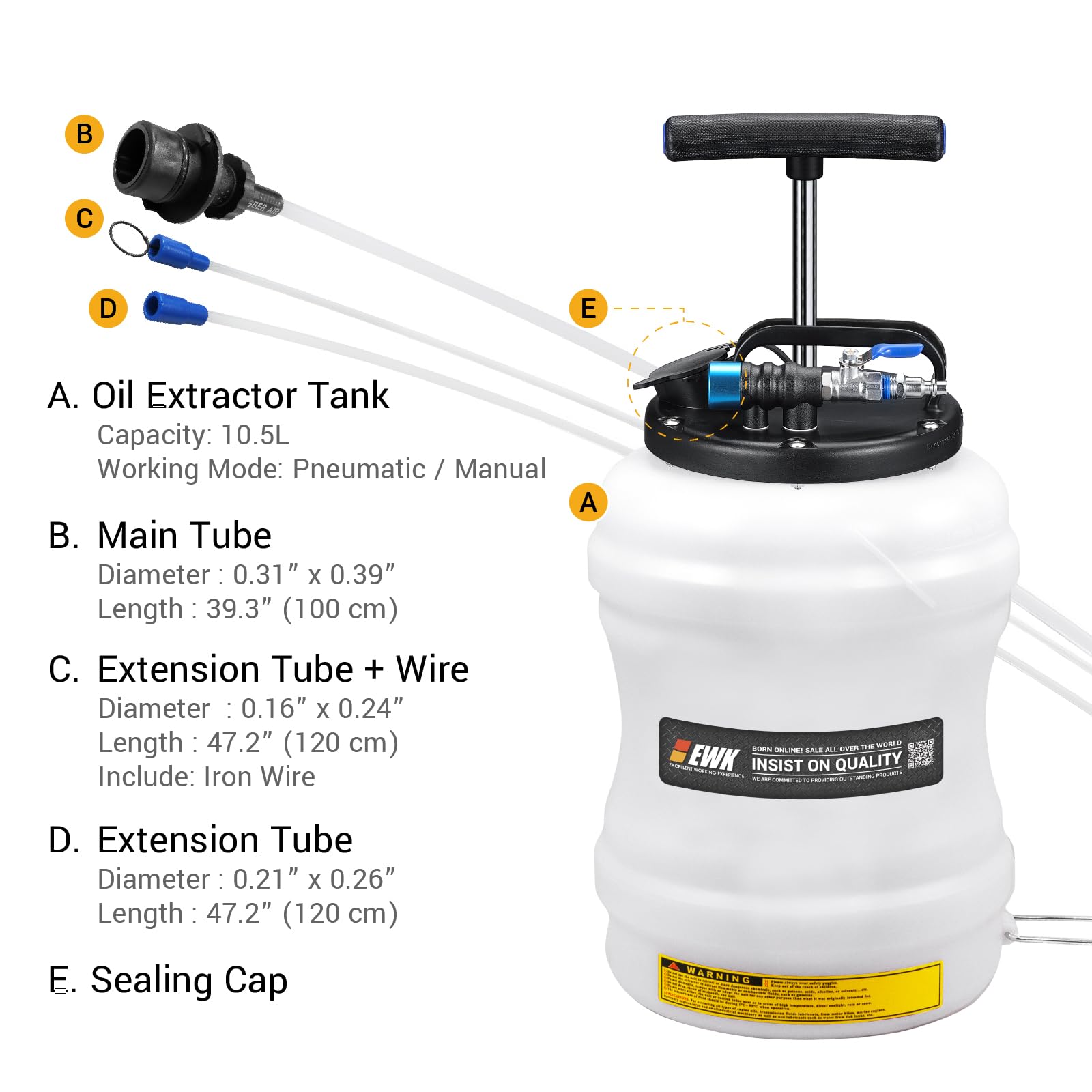 Ewk Patented 10.5L Pneumatic/Manual Oil Extractor For Oil Change Pump For Automotive Fluids Vacuum Evacuation