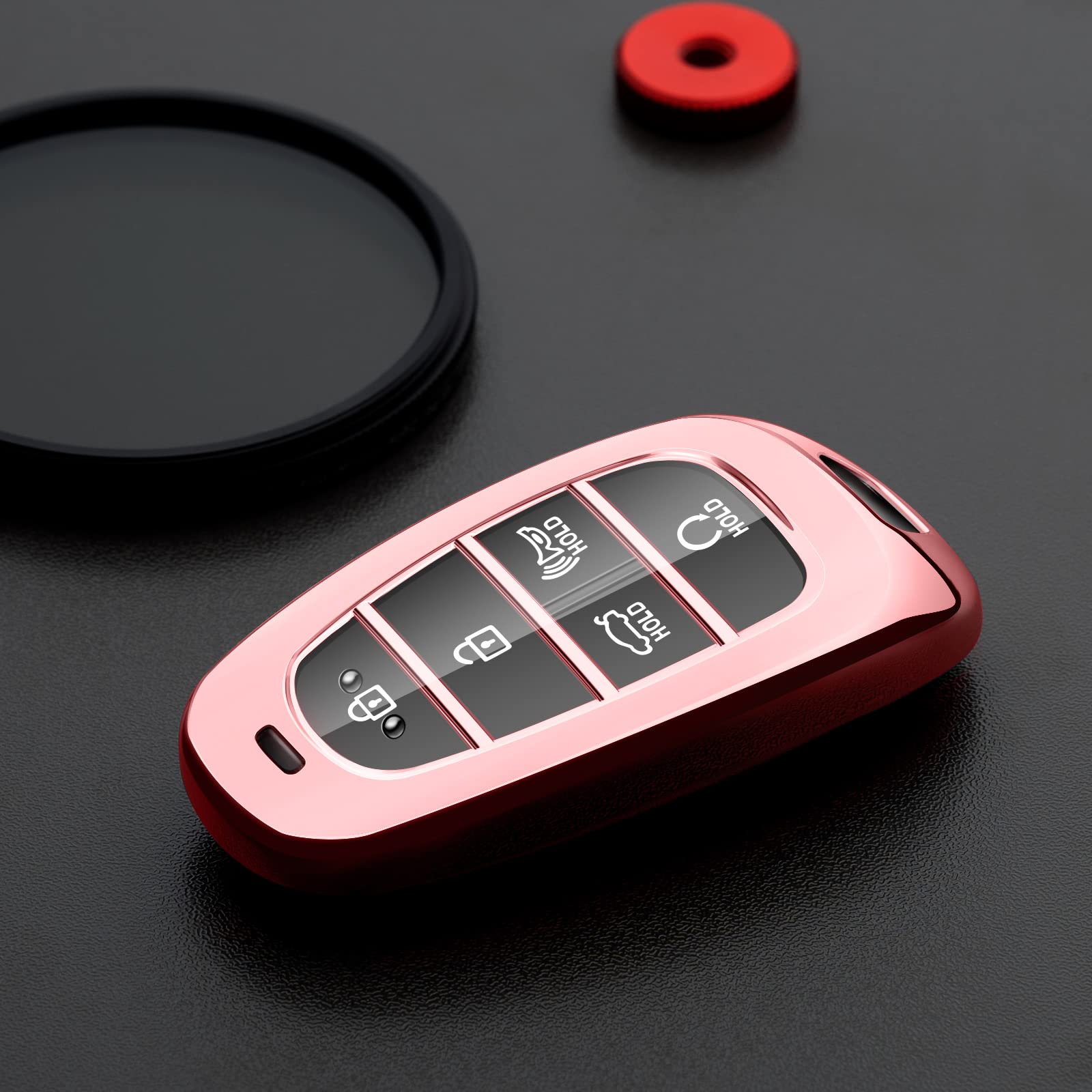 Tengare Car Key Fob Cover Compatible With Hyundai Key Case Pink Protector Keychain Holder
