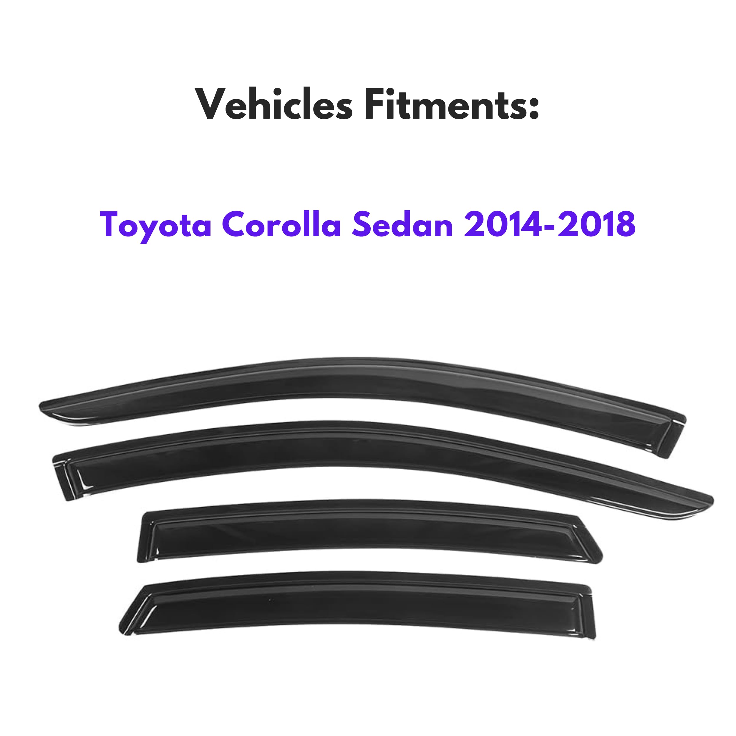 Ig Window Visor For Toyota Corolla Sedan 2014-2019, Rain Guard Tape-On Sun Wind Side Vent Window Deflector Mugen Style, 2014 201