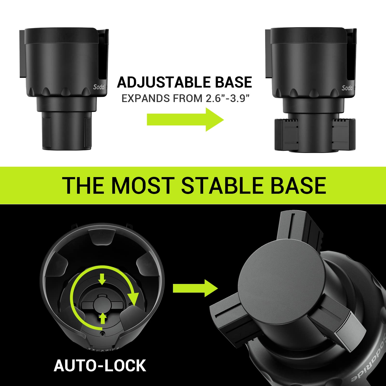 Sodaride Car Cup Holder Expander 2 Pack With Large Size Detachable Food Tray, Car Drink Holder Adapter With Solid Base - Fits Ye