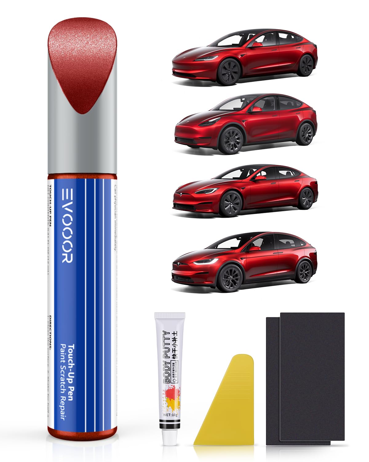 Evooor Ultra Red (Pr01) Touch Up Paint For Tesla Curb Rash Repair Kit - Diy Kit With Color-Matched Touch Up Paint For Model 3/Y/