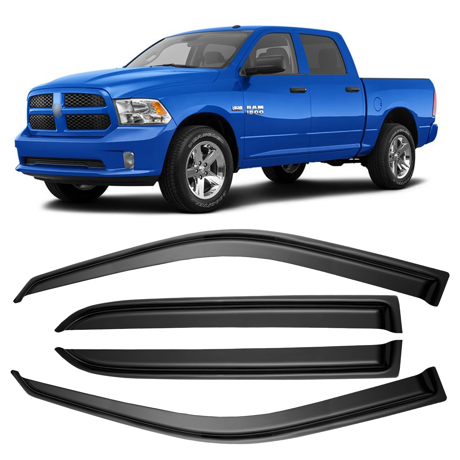 Window Visors Rain Guards For 2009-2018 Dodge Ram 1500 Crew/Mega Cab, Out-Channel Window Vent Wind Shades Deflectors For 2010-20
