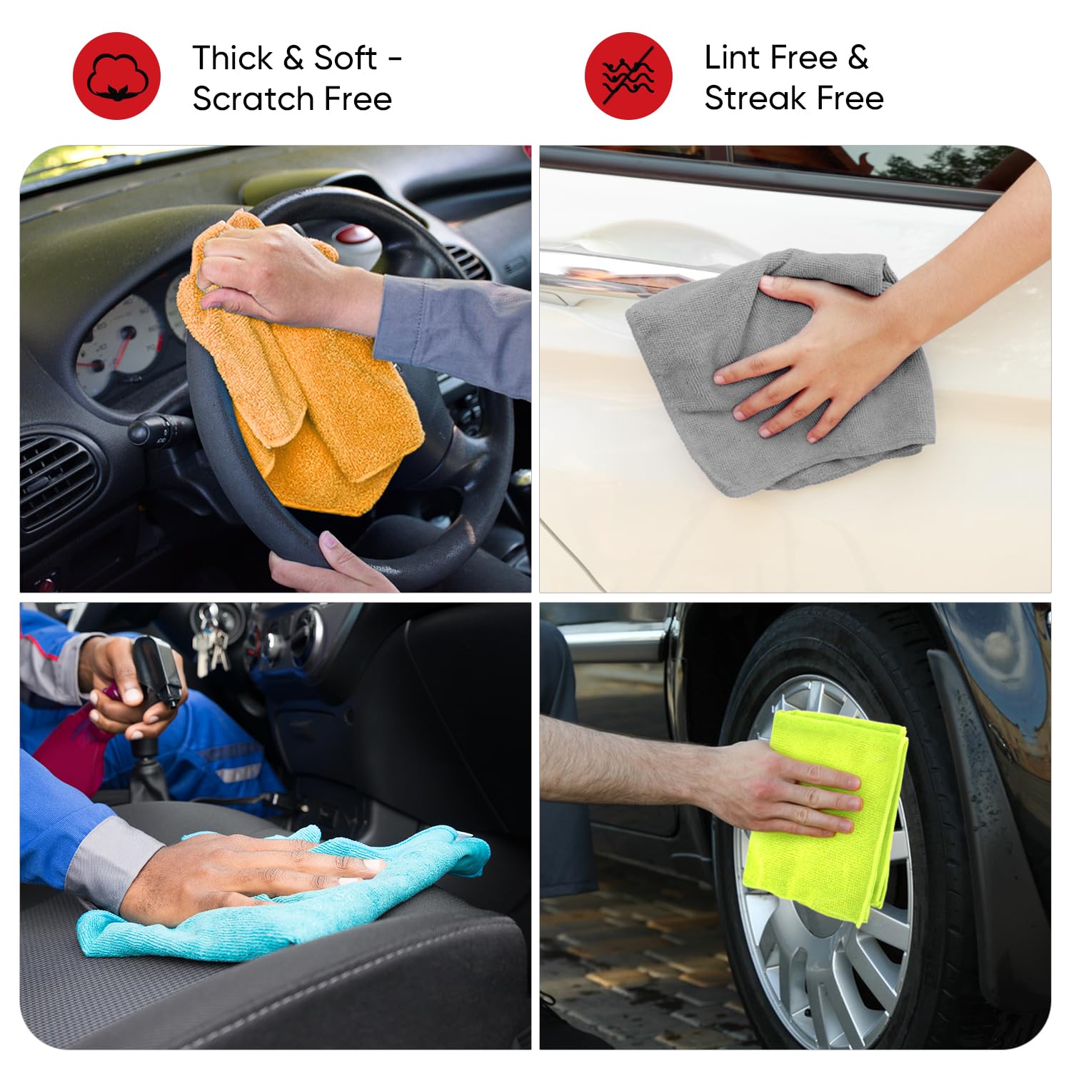 Aidea Microfiber Cleaning Cloth 12 Pack, 12Inx16In Microfiber Towel For Cars, Soft & Absorbent Microfiber Towels, Lint Free Clea