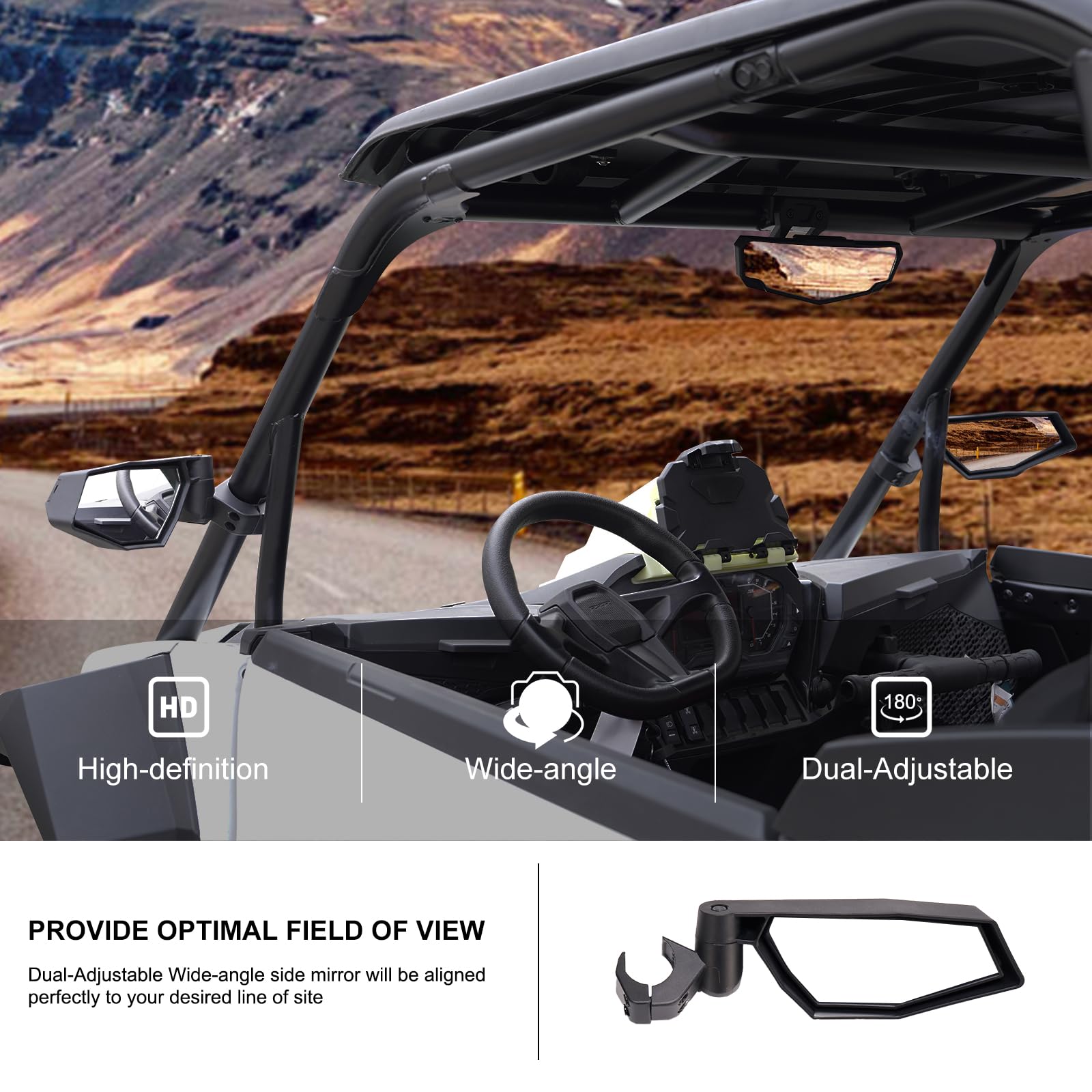 KIWI MASTER Rear View Center & Side Mirrors Compatible with 2024 Polaris RZR XP 1000 Accessories, 2021-2024 RZR Trail/Trail S Ad