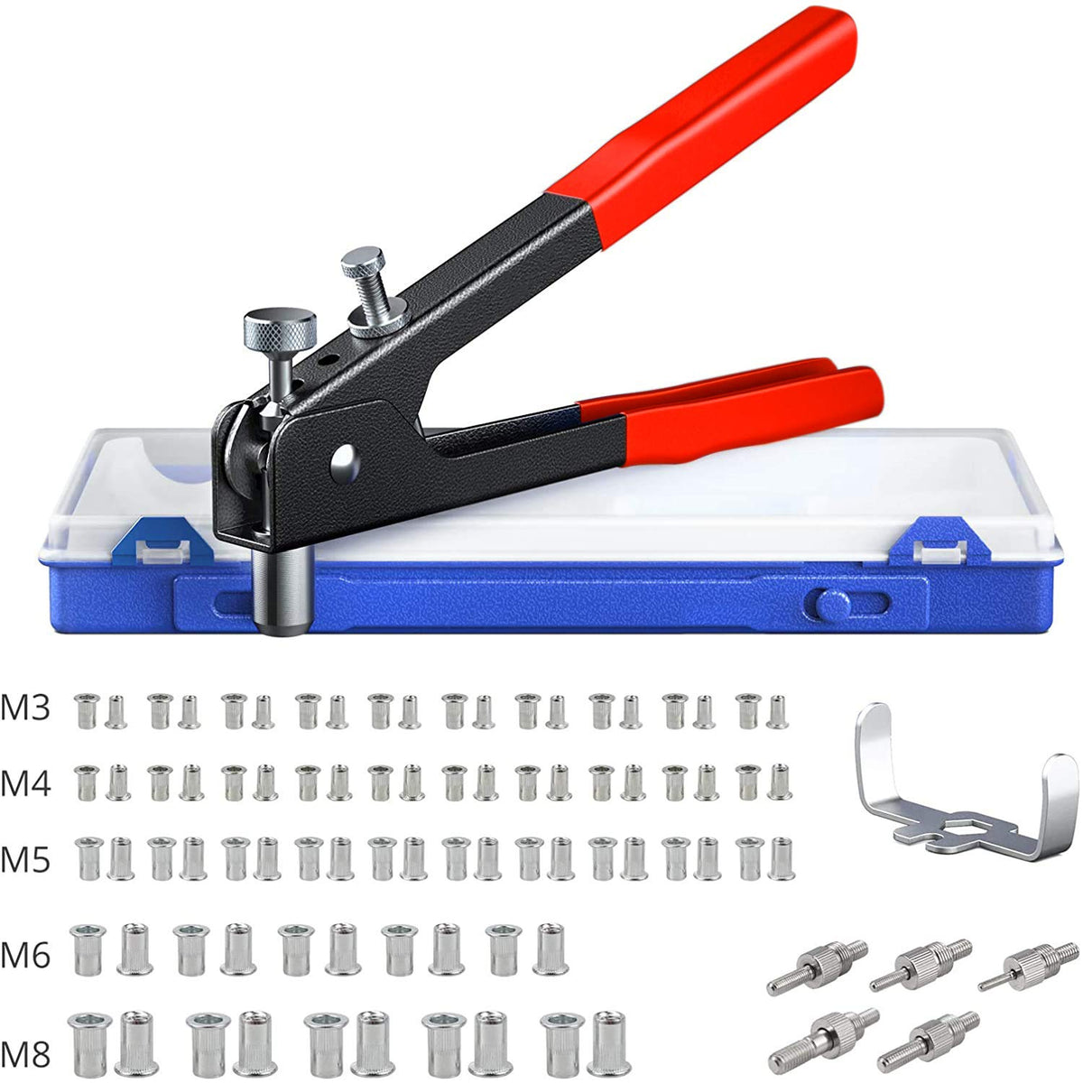 Autoutlet 86Pcs Rivet Nut Tool Hand Rivet Nut Setter Kit 6 Sizes M3 M4 M5 M6 M8 Mandrels Heavy Duty Riv Nut Tool Set With Carry 