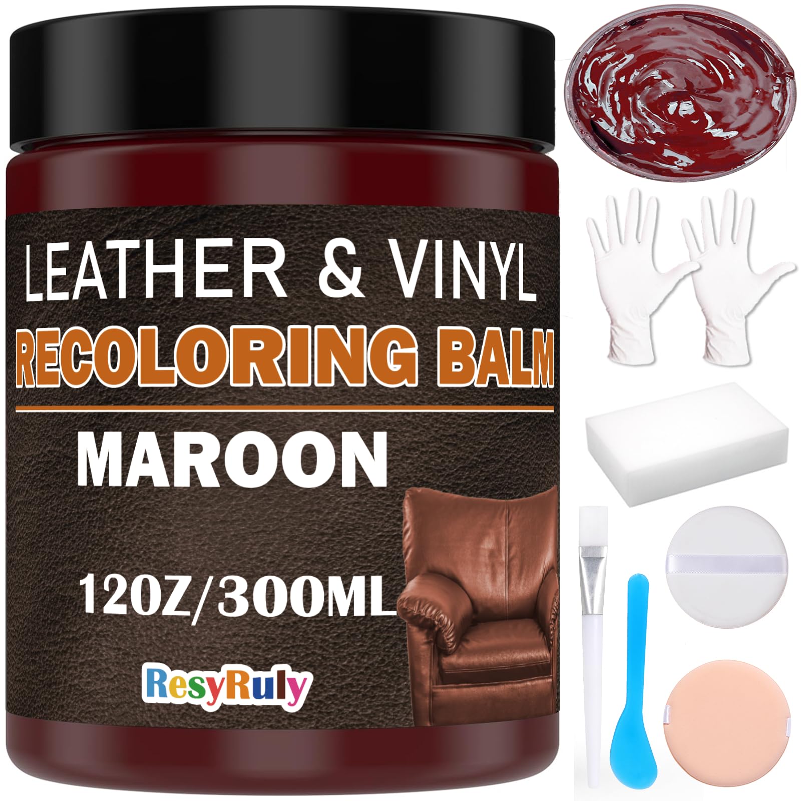 Maroon Leather Repair Kit For Furniture Dye Car Interior Vinyl Seats Paint Leather Conditioner Couch Handbag Chair Stain Remover