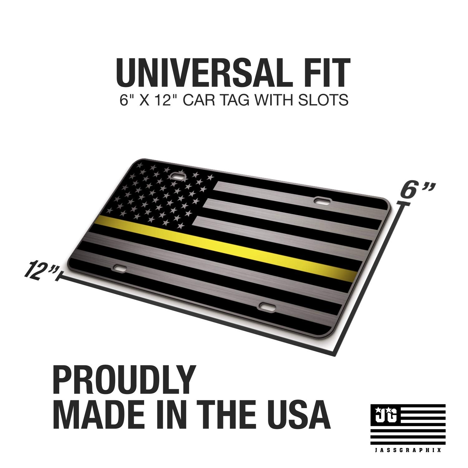 Jass Graphix Dispatcher Thin Yellow Line American Flag License Plate Matte Black On 1/8'' Brushed Aluminum Composite Heavy Duty