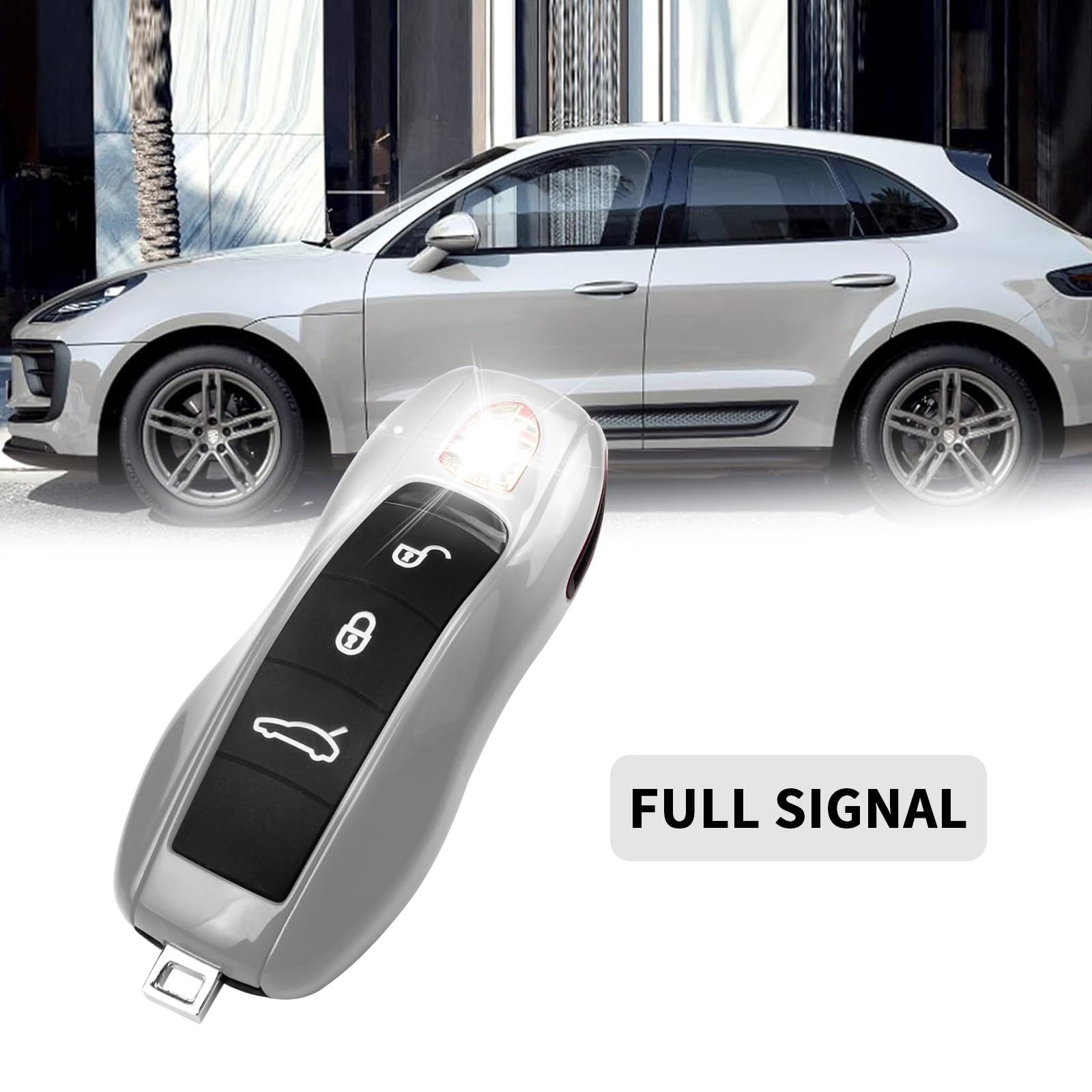 Qbuc For Porsche Key Fob Cover,3-Piece Painted Key Shell Compatible With Porsche Cayenne Panamera Macan 911 Boxter Cayman (Silve