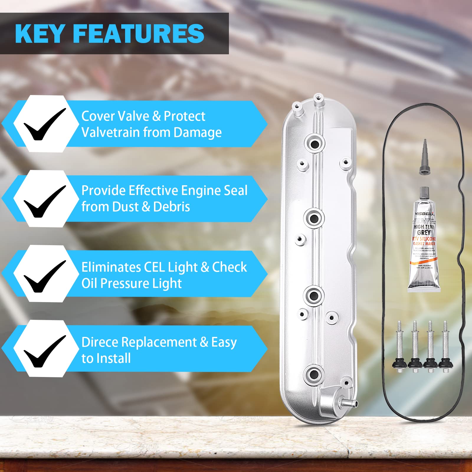 Valve Cover With Gaskets - Compatible With 1999-2010 4.8L, 5.3L, 5.7L, 6.0L, 6.2L Chevy Silverado, Suburban, Tahoe, Trailblazer, Gmc Sierra, Yukon, Cadillac Escalade - Replace 12570427 264-965