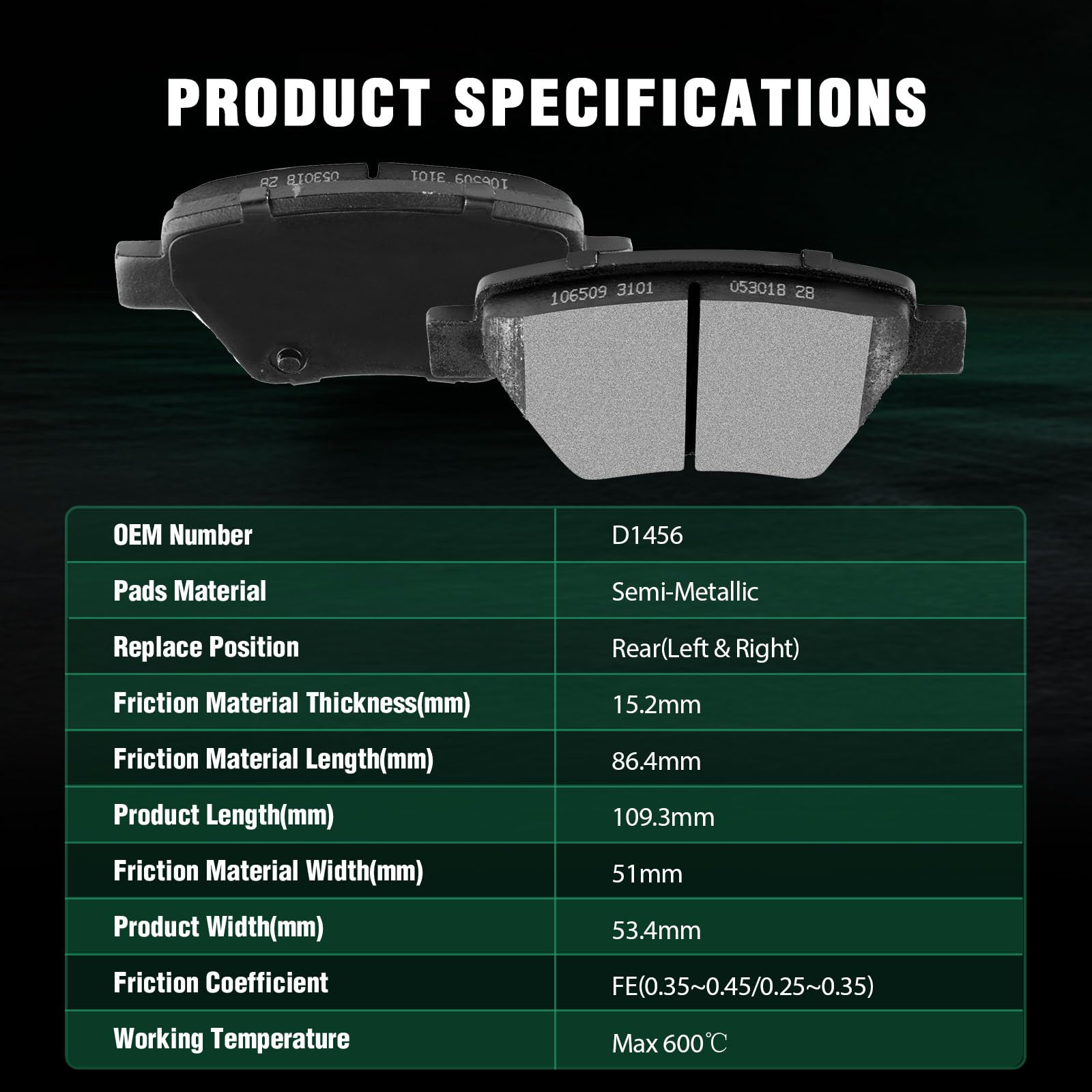 Automuto 4Pcs Rear Semi-Metallic Disc Brake Pads Set D1456 For Audi A3 A3 Quattro For Volkswagen Beetle Eos Golf Golf R Gti Jett