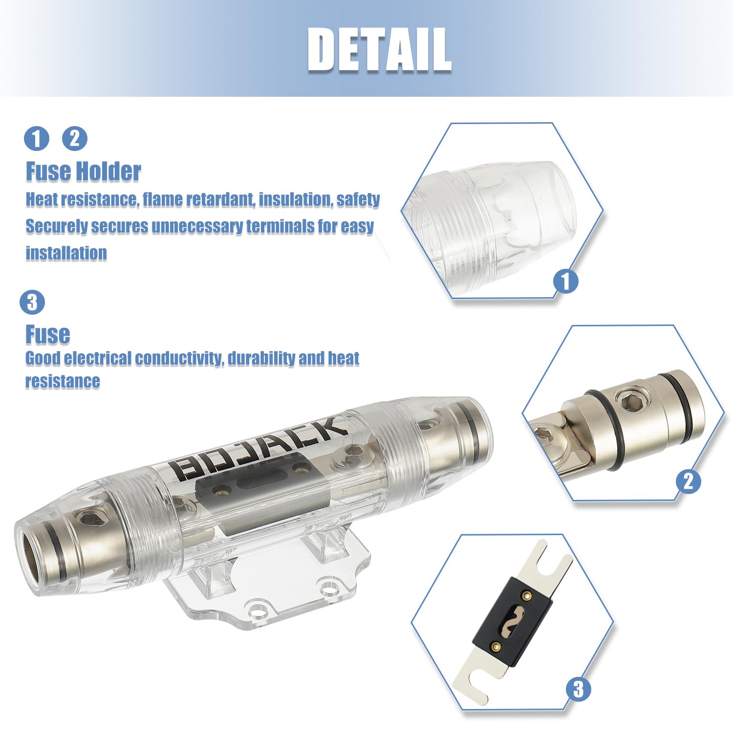 BOJACK ANL Fuse Holder with 100 Amp Fuse,Secure in-Line Installation for 0/2/4 AWG 0, 2, 4 Gauge Wires Fuse Holder 100A