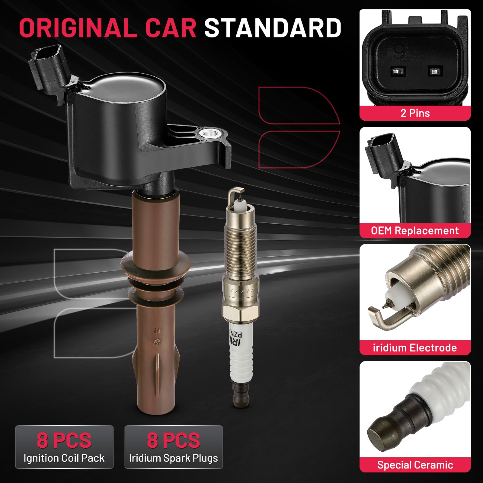 Bdfhyk Ignition Coils Dg521 And Iridium Spark Plug Sp509 Compatible With Lincoln Mark Lt Navigator Mercury F150 F250 F350 Expedi