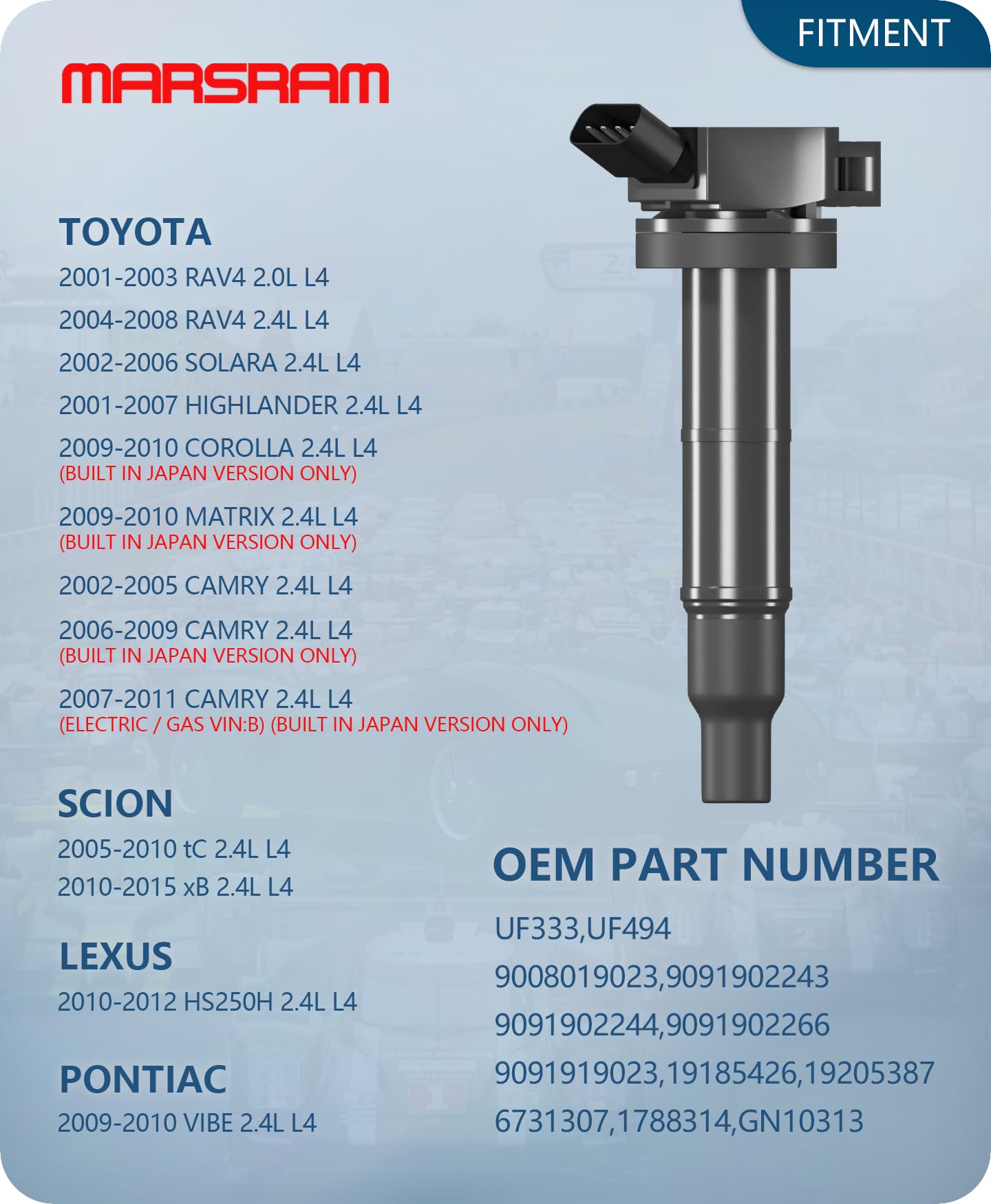 Marsram Ignition Coil Pack Uf333 For Toyota 2001 2002 2003 2004 2005 2006 2007 2008 2009 2010 Rav4 Camry Corolla Solara Highland