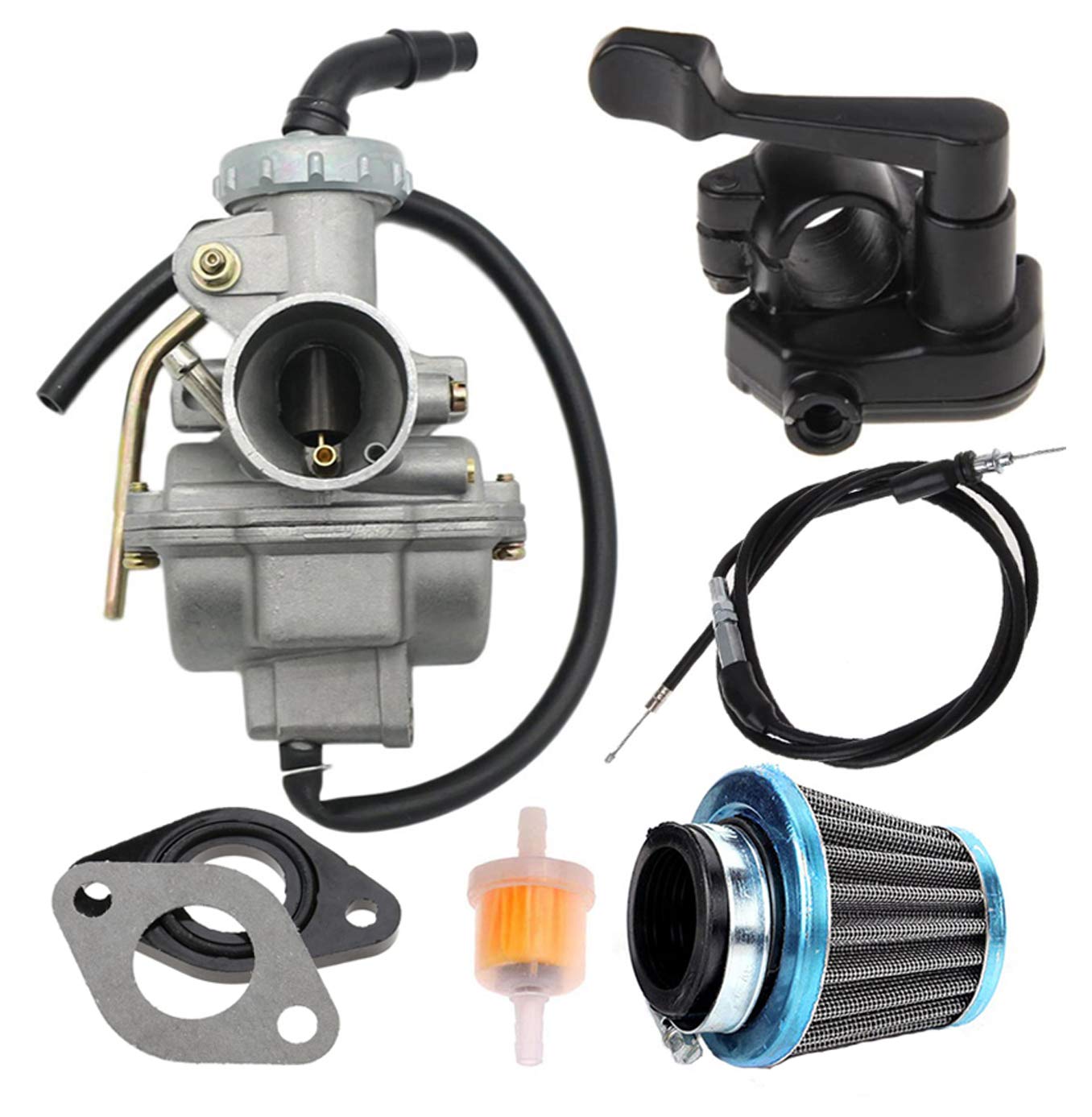 PZ20 Carburetor and Thumb Throttle Cable Accelerator Handle Assembly Compatible with TaoTao NST SunL Kazuma Baja 50cc 70cc 90cc 