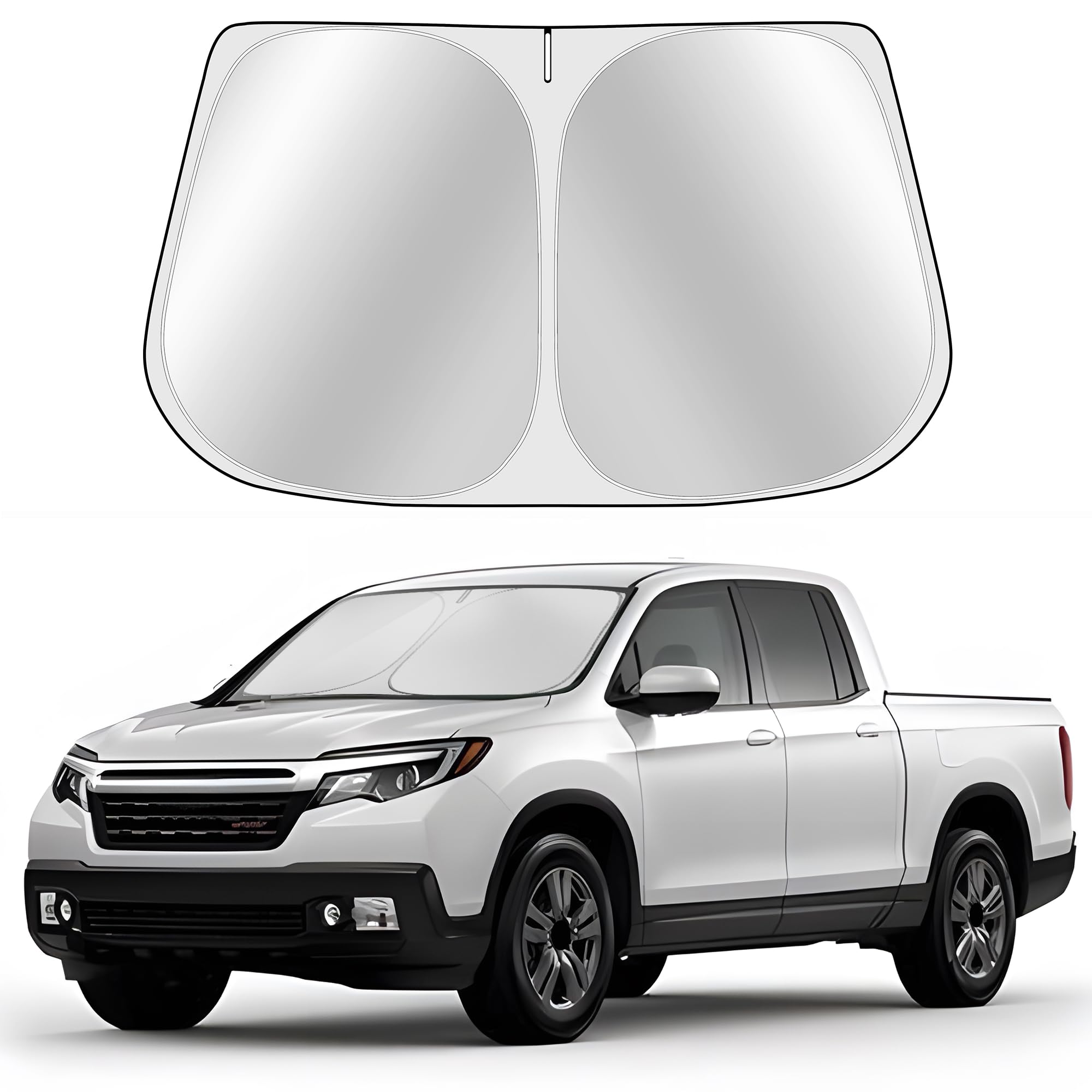 Toluoma Custom Fit Windshield Sun Shade For Honda Ridgeline 2017-2024 2025 - Full Coverage, 210T Reflective Fabric, Double-Layer