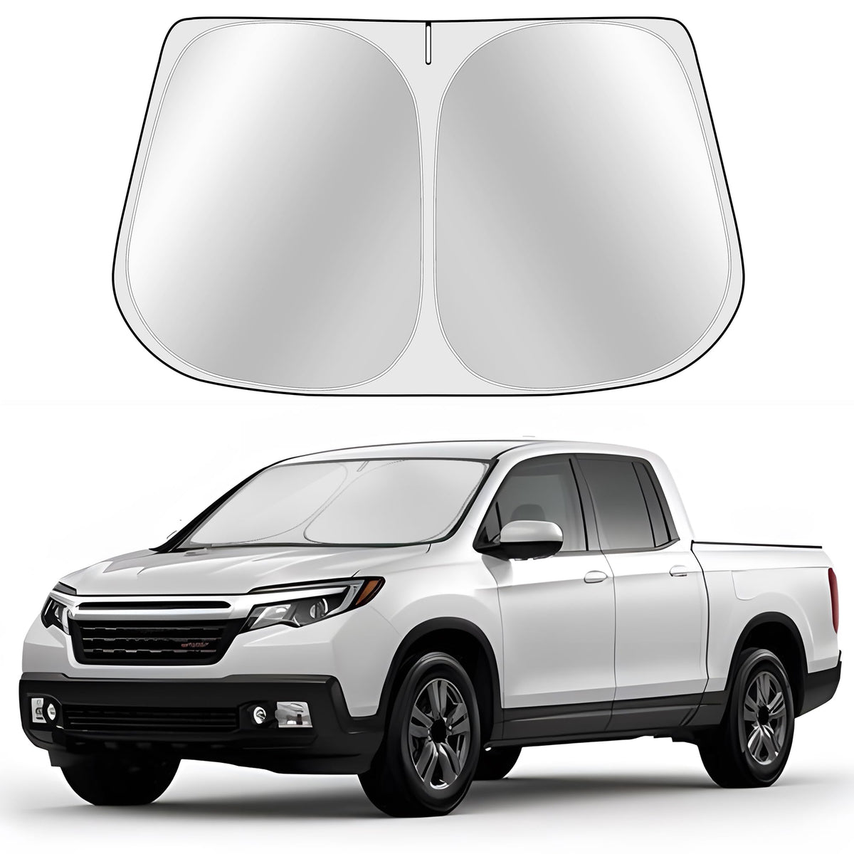 Toluoma Custom Fit Windshield Sun Shade For Honda Ridgeline 2017-2024 2025 - Full Coverage, 210T Reflective Fabric, Double-Layer