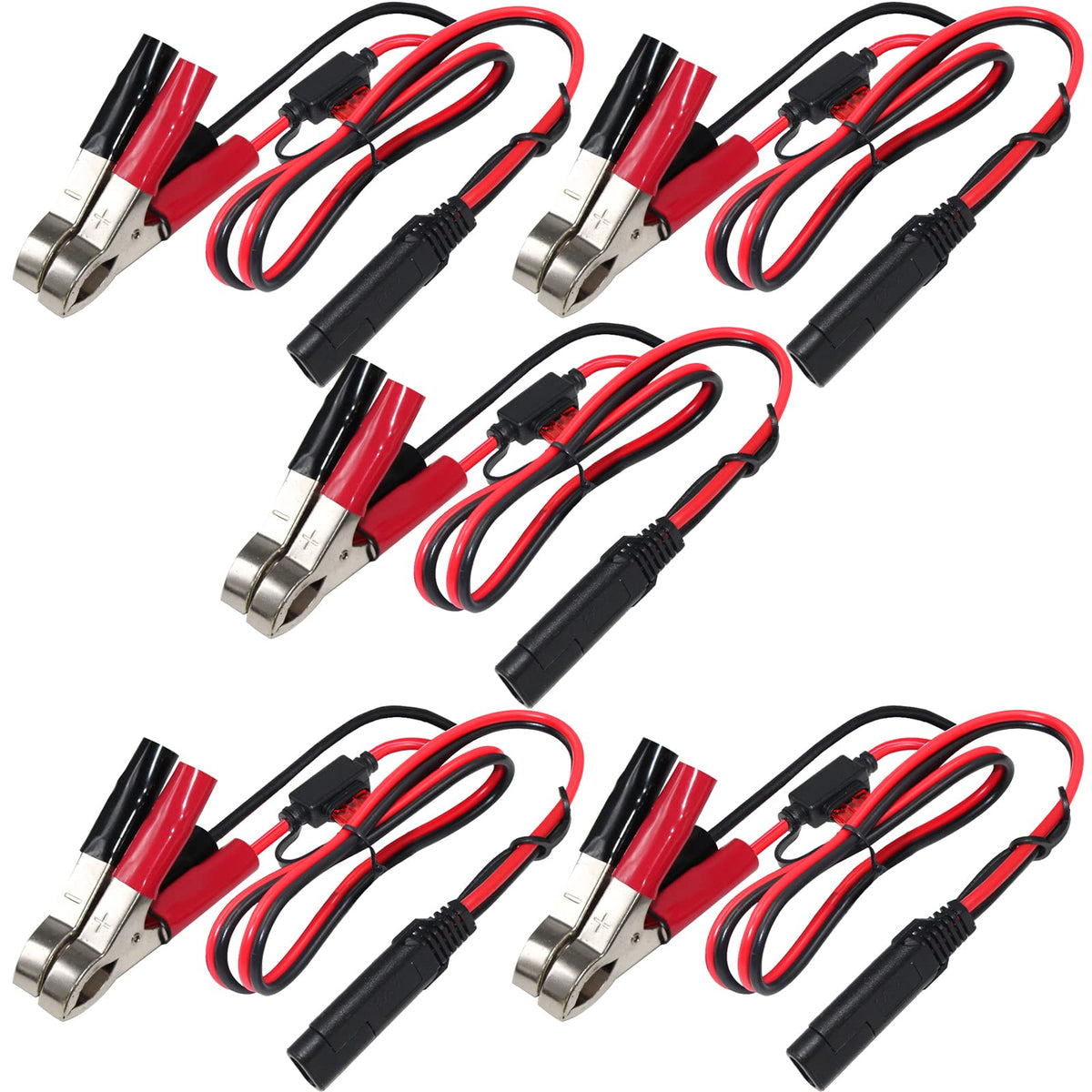 (5Pack)1.5Ft 12V Battery Alligator Clip To Sae 2Pin Quick Disconnect Cable Sae To Battery Clamp Cable 7.5A Fuse