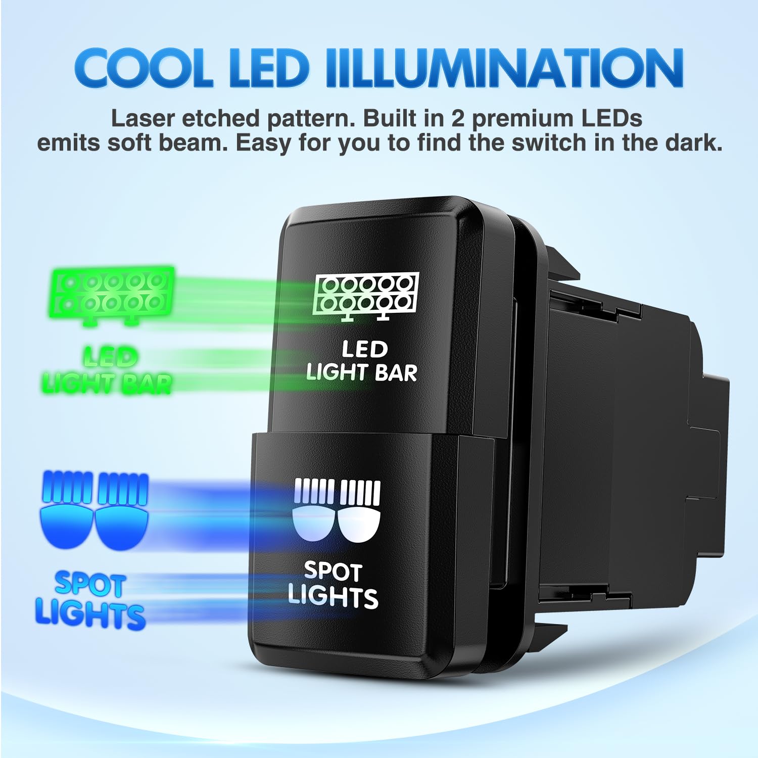 Nilight Led Light Bar & Spot Lights Dual Push Button Switch 12V On Off Switches With Connector Wire Kit 1.54'' X 0.83'' Replacem