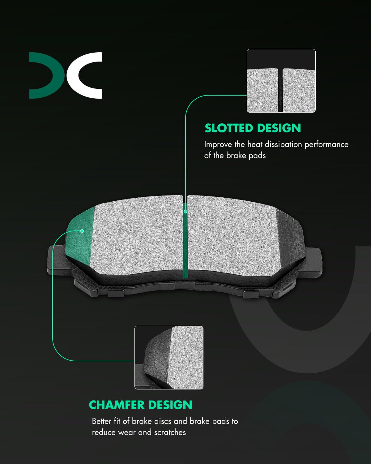 Scitoo D1623 Front Ceramic Brake Pads Sets Fit For Chrysler 200 2015-2016,For Dodge Dart 2013-2016