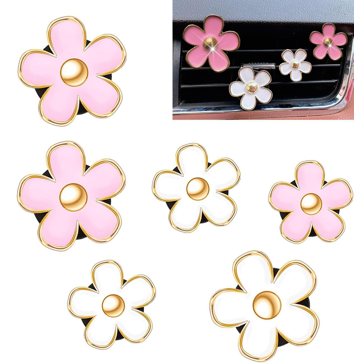 Obtanim 6 Pcs Car Air Vent Clips Colorful Daisy Flower Car Air Freshener Clip Air Conditioning Outlet Clip For Car Interior Deco