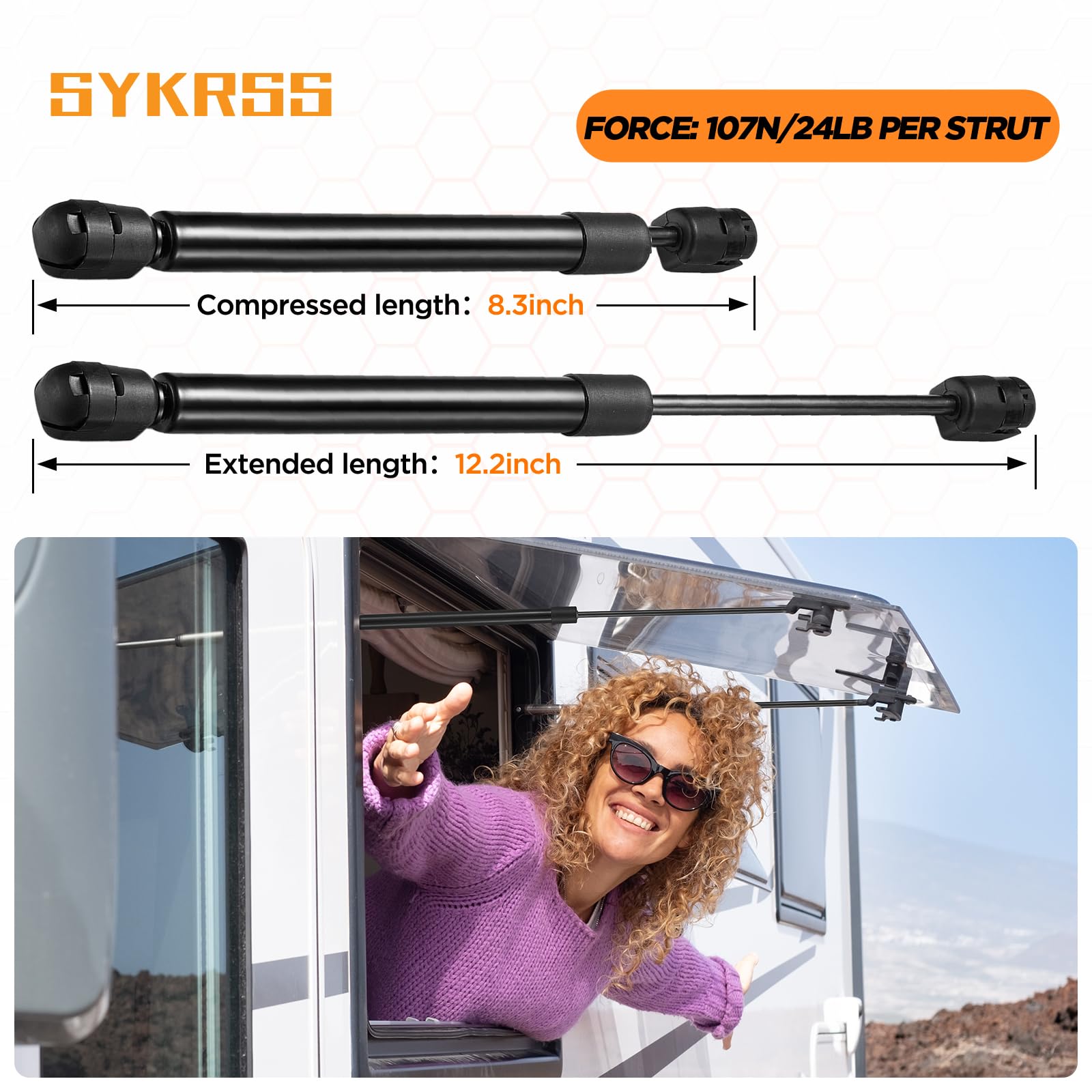 SYKRSS C16-03795 12 '' Gas Strut, 24Lbs/107N Struts, Shock Lift Support, Gas Spring for Tool Box, Truck Cap, RV Door, Weathergua