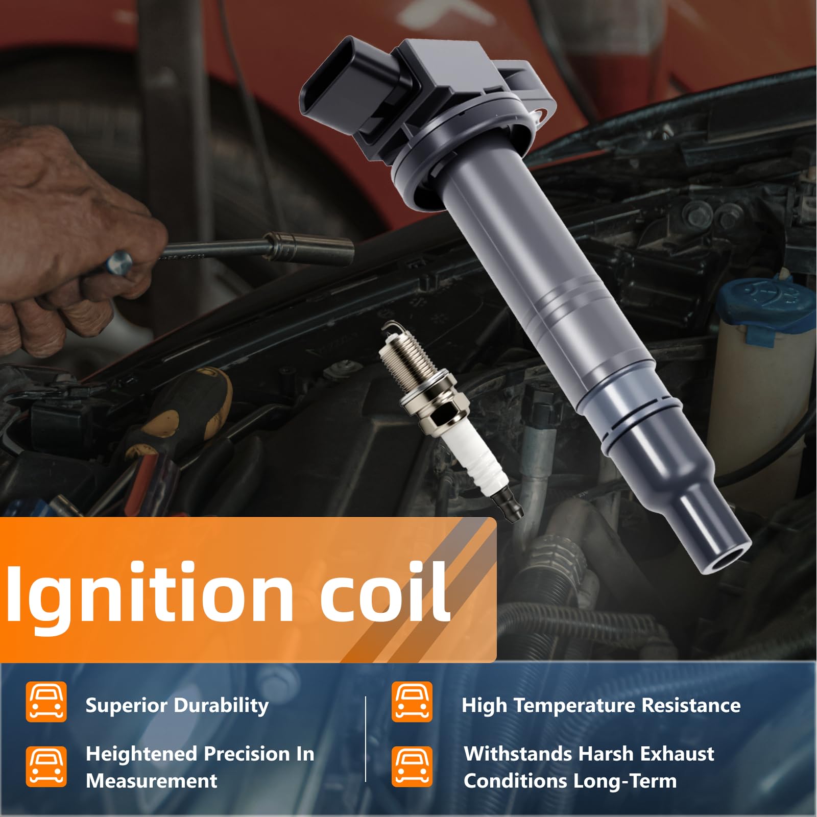 Set of 6 UF495 Ignition Coils and Spark Plugs Set Compatible with Toyota 2005-2015 Tacoma, 2005-2011 Tundra, 2003-2010 4Runner,