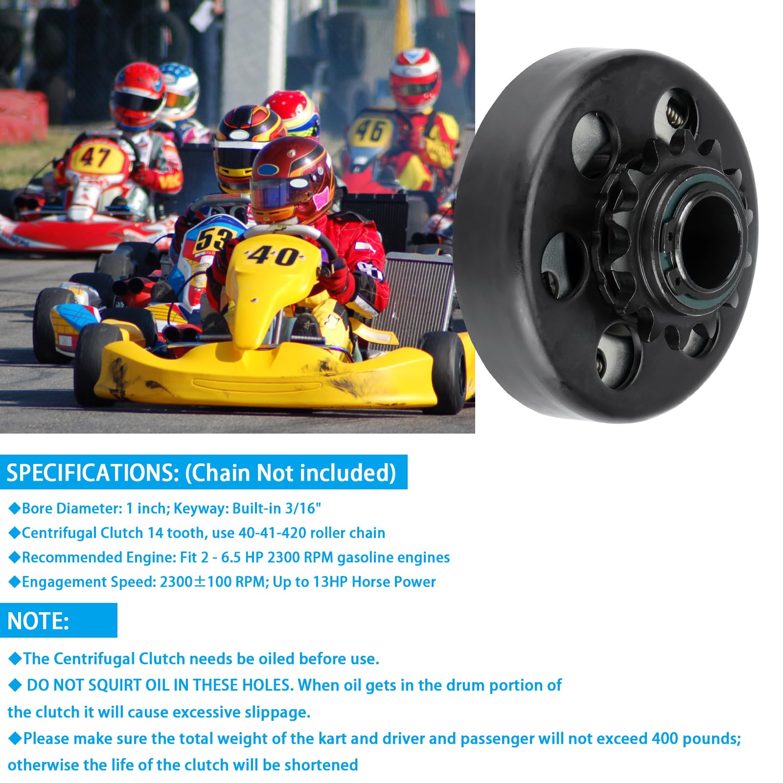 Youxmoto Go Kart Clutch 1'' Bore 14 Tooth For #40/41/420 Chain Predator 212 Centrifugal Clutch 14T For Go Kart Minibike And Fun