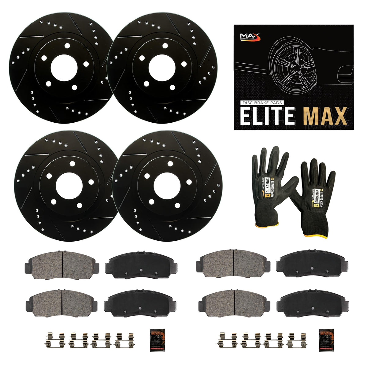 Max Advanced Brakes Front & Rear Brake Kit Compatible With 2003 2004 2005 2006 2007 Jeep Liberty Replacement Drilled Slotted Bla