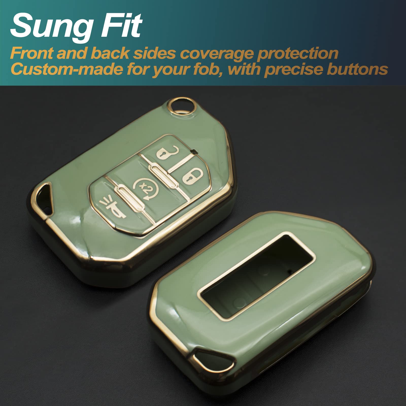 FEYOUN Green TPU Key Fob Cover for Jeep Gladiator Wrangler, Universal Fit, 4 Buttons, Durable Protection Shell Accessories